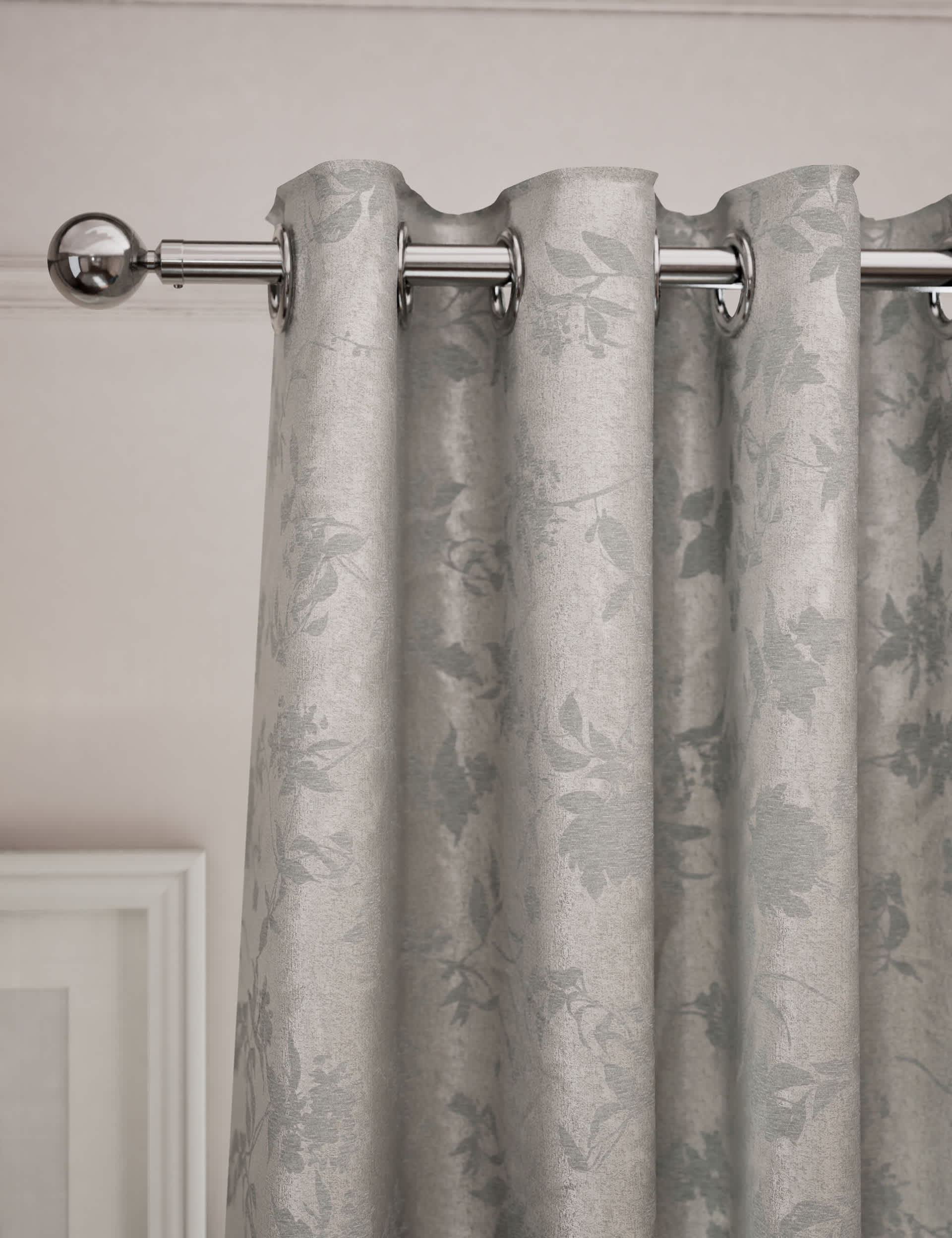 M&S Chenille Floral Eyelet Curtains - NAR54 - Grey Mix, Grey Mix