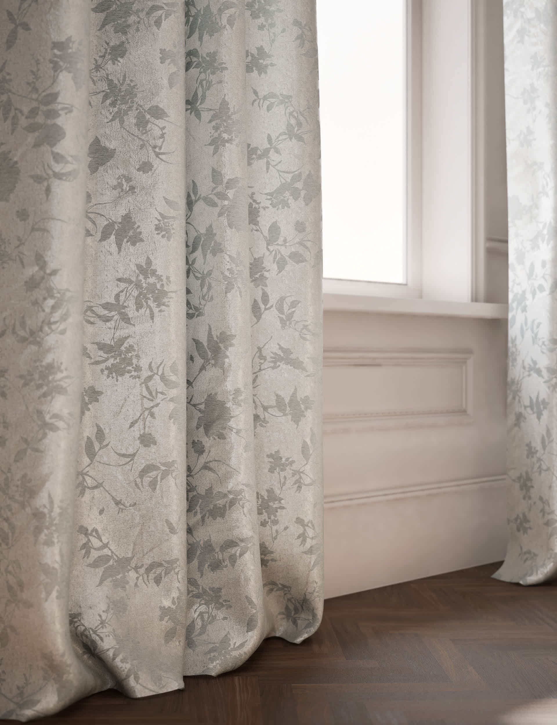 M&S Collection Chenille Floral Eyelet Curtains - WDR54 - Grey Mix, Grey Mix