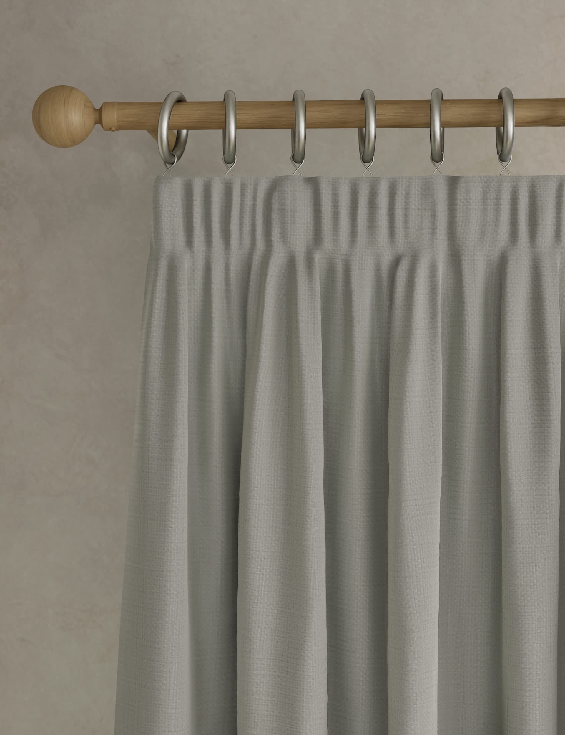 M&S Textured Pencil Pleat Blackout Curtains - NAR54 - Light Grey, Light Grey,Neutral