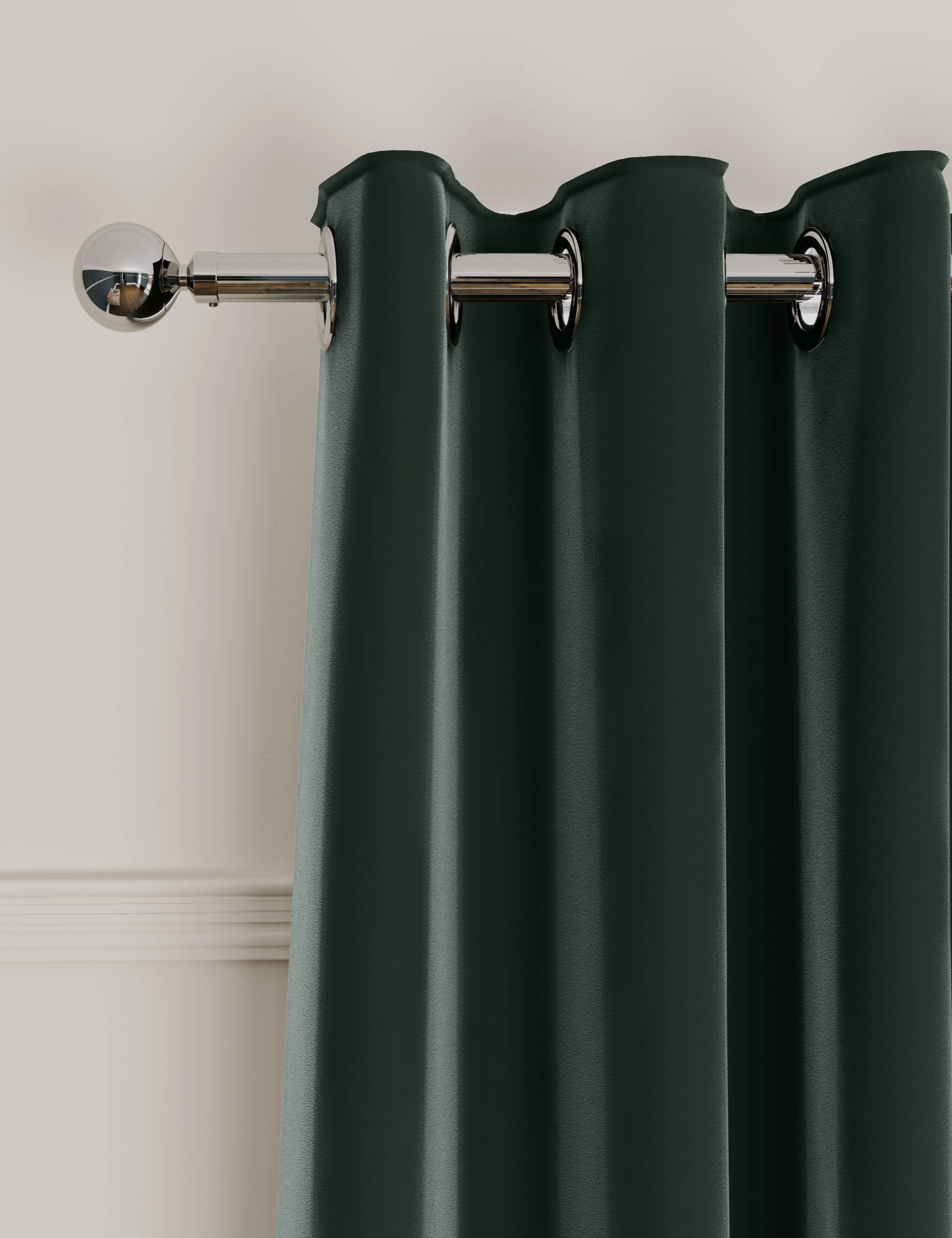 M&S Collection Velvet Eyelet Ultra Thermal Curtains - NAR54 - Forest Green, Forest Green,Teal,Bronze