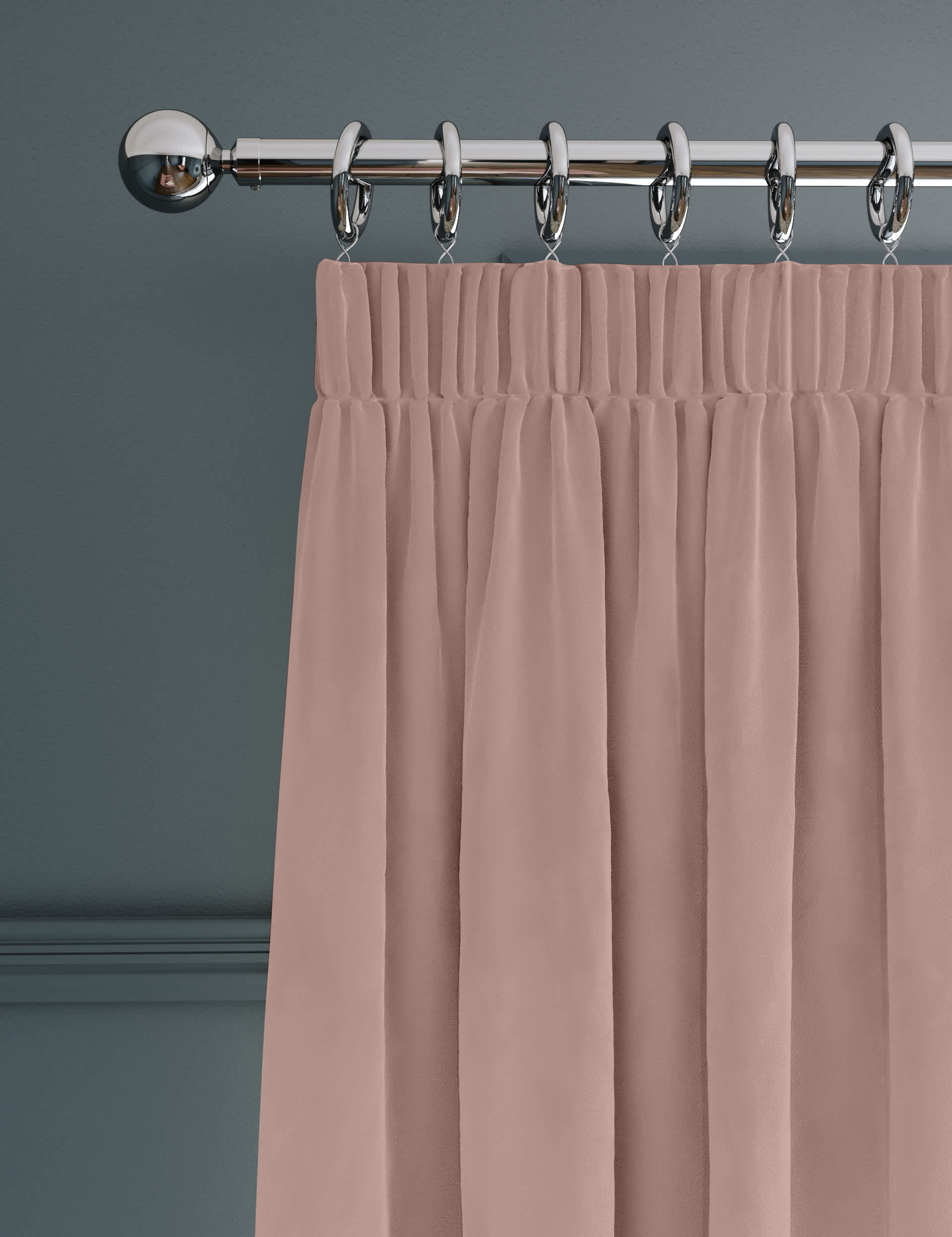 M&S Velvet Pencil Pleat Ultra Temperature Smart Curtains - NAR54 - Soft Pink, Soft Pink