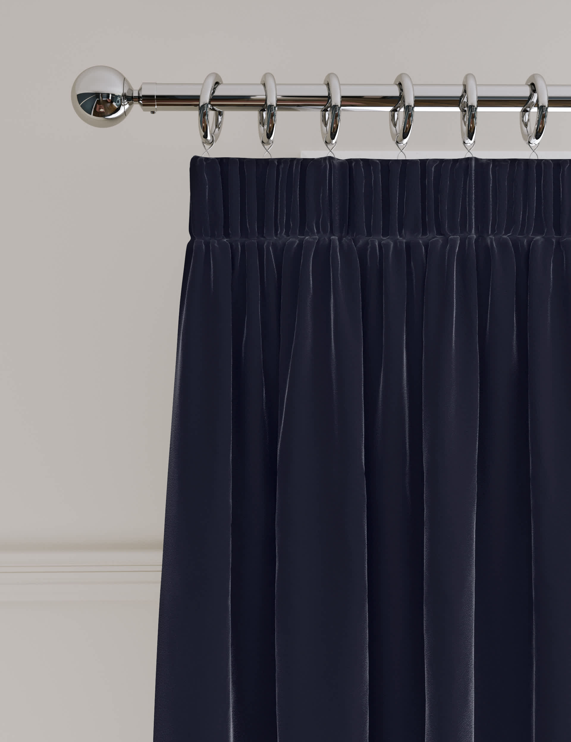 M&S Velvet Pencil Pleat Ultra Thermal Curtains - EL90 - Navy, Bronze,Navy,Forest Green,Champagne,Cha