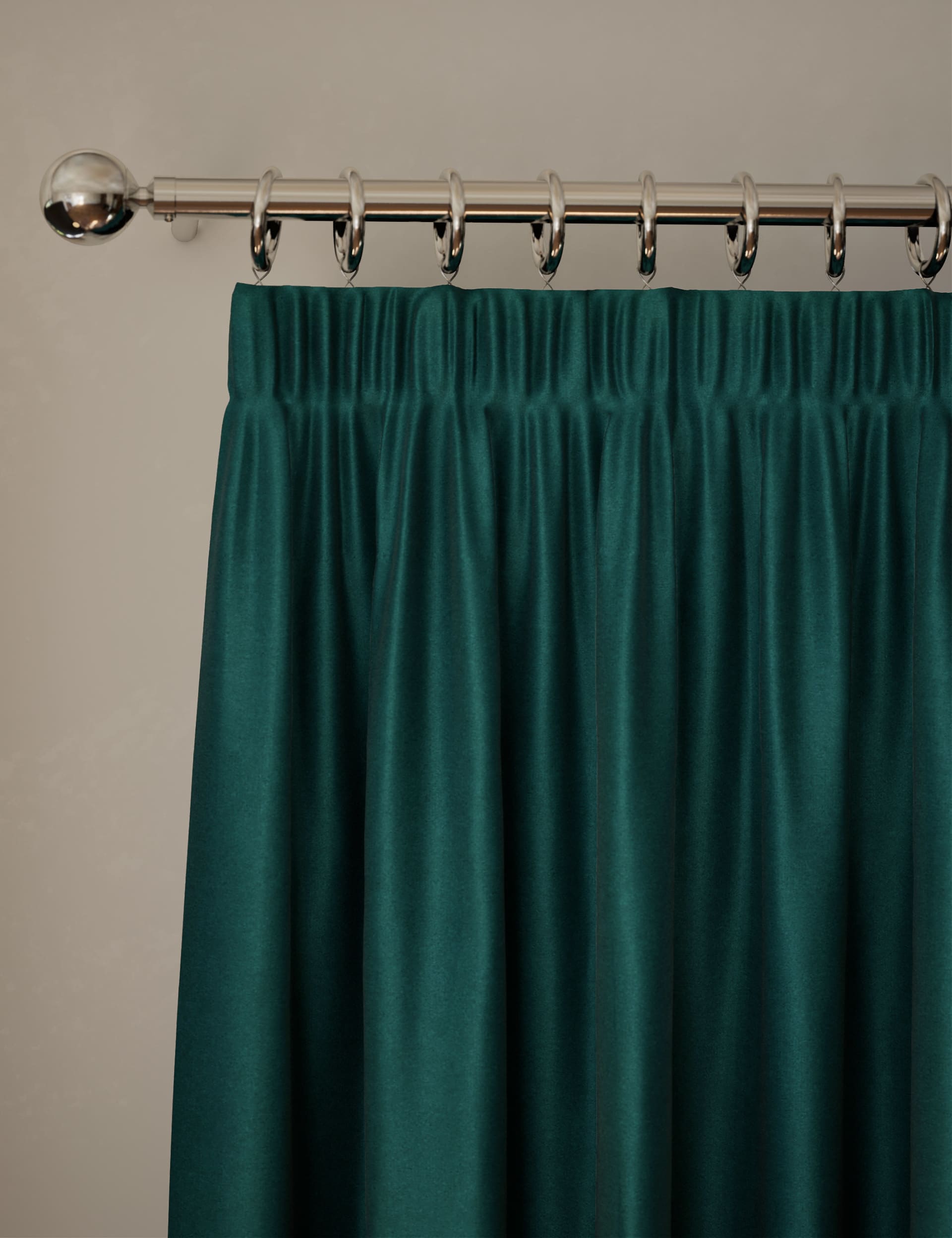 M&S Collection Velvet Pencil Pleat Ultra Thermal Curtains - EW72 - Teal, Forest Green,Charcoal,Bronz