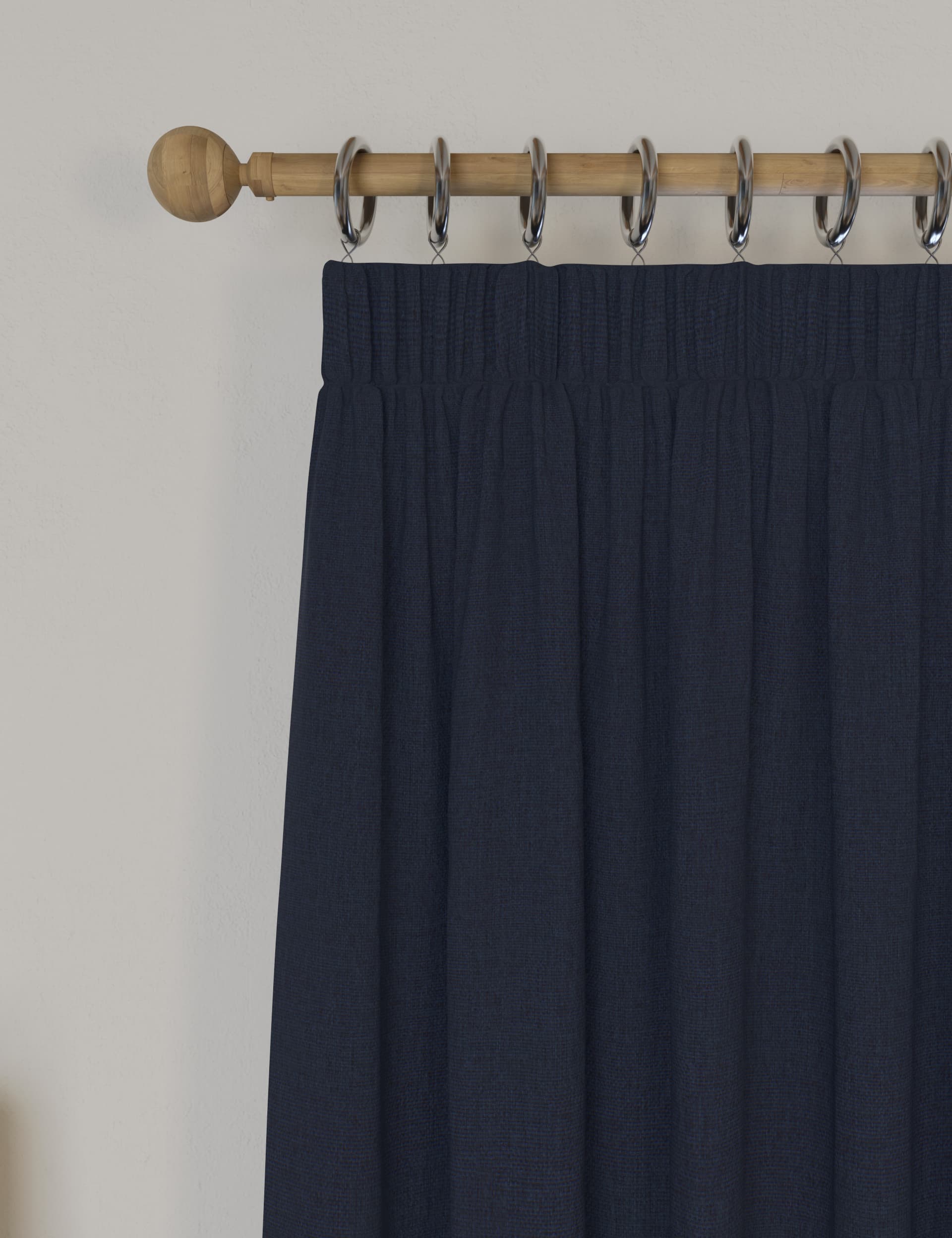 M&S Brushed Pencil Pleat Blackout Temperature Smart Curtains - WDR54 - Navy, Cream,Mid Blue,Terracot