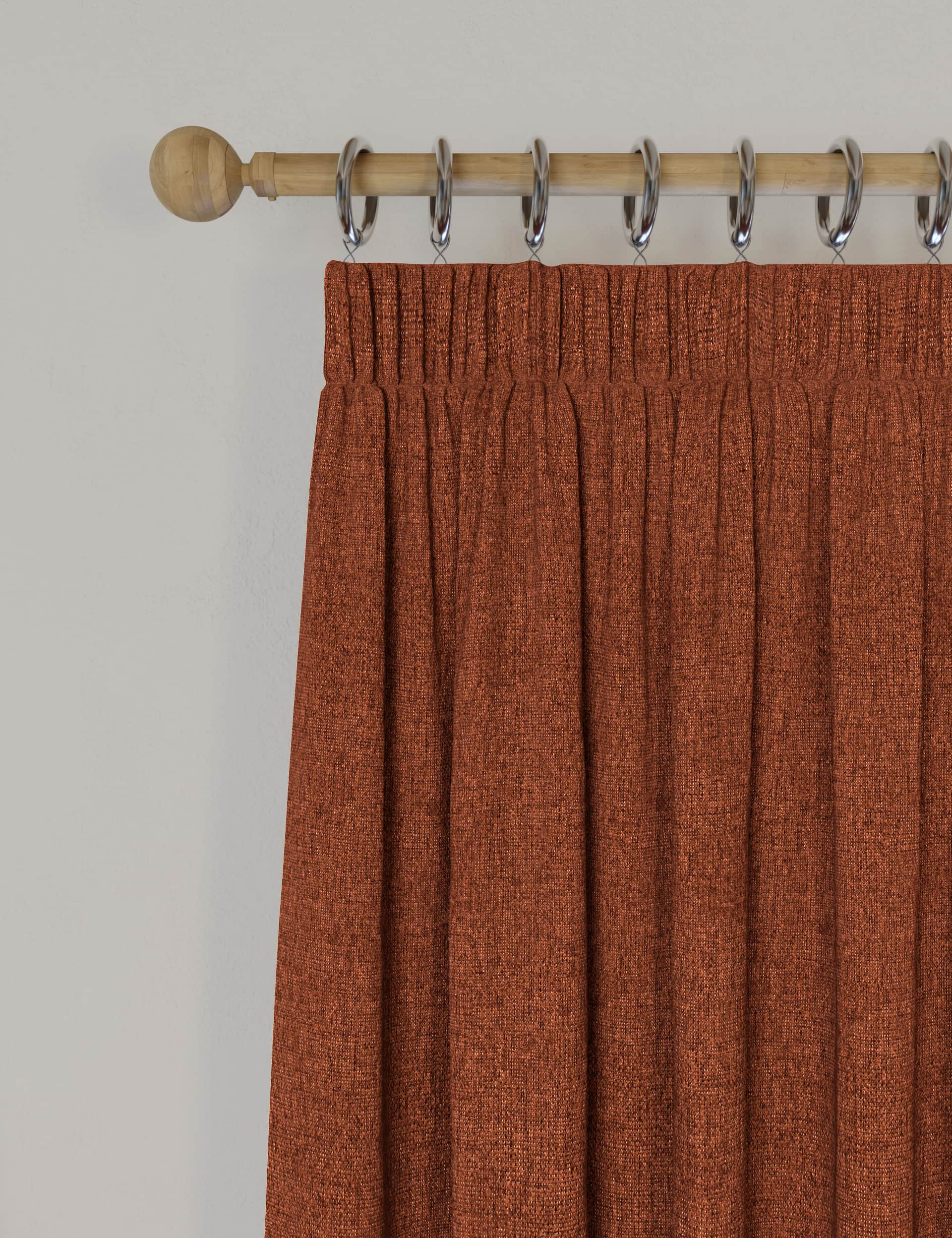 M&S Brushed Pencil Pleat Blackout Temperature Smart Curtains - NAR72 - Terracotta, Cream,Mid Blue,Te