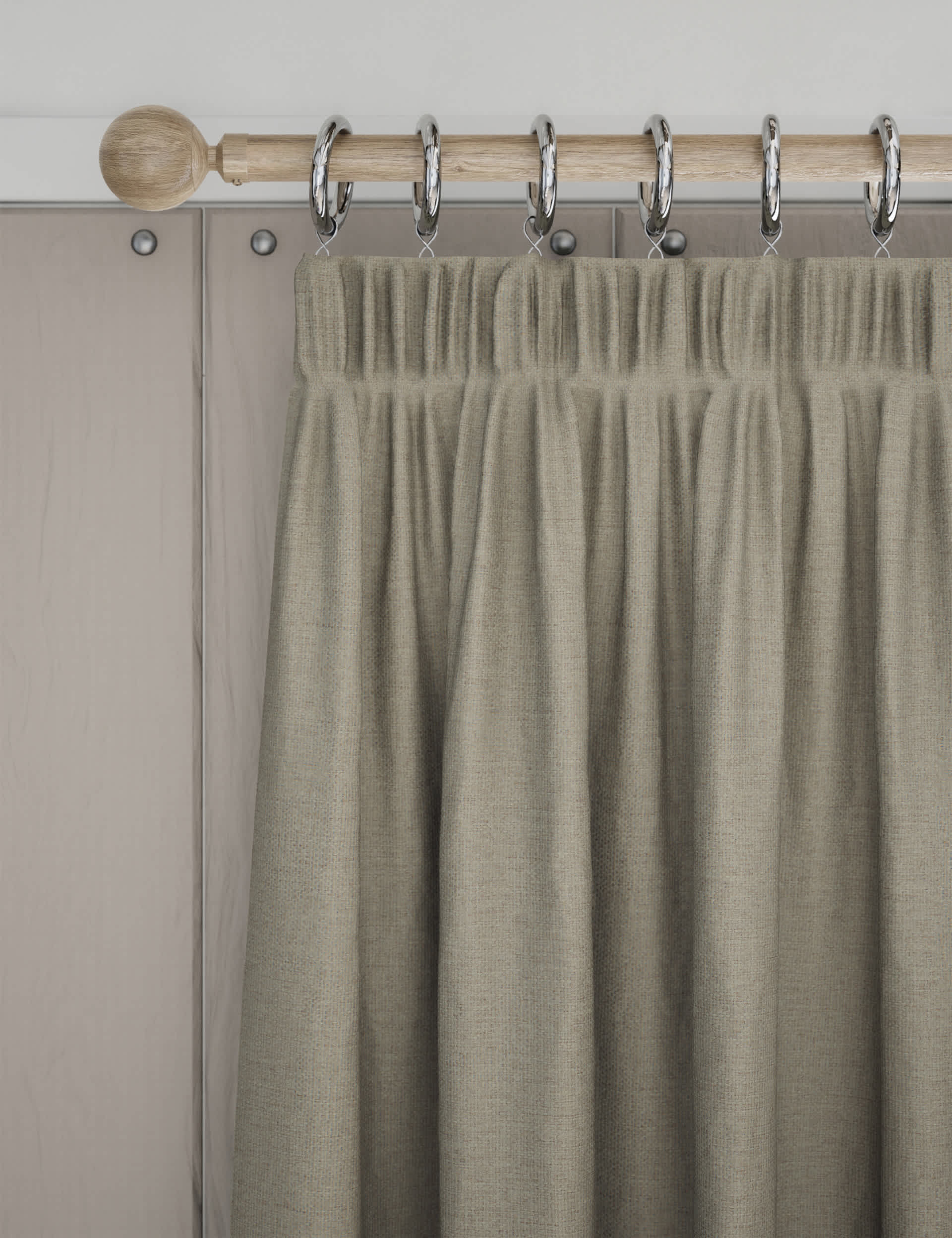 M&S Brushed Pencil Pleat Blackout Thermal Curtains - WDR72 - Neutral, Grey,Neutral