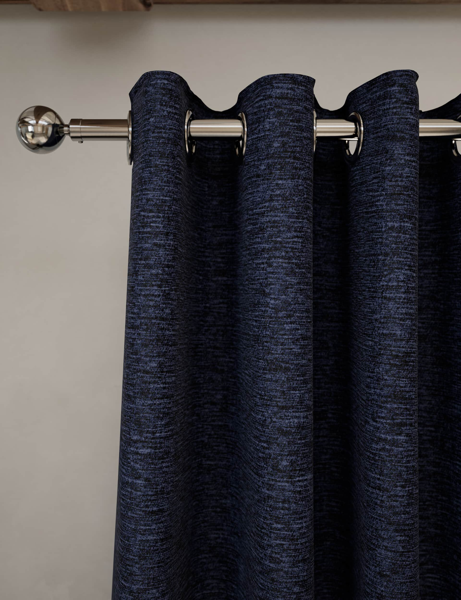 M&S Chenille Eyelet Curtains - EW90 - Midnight Navy, Midnight Navy