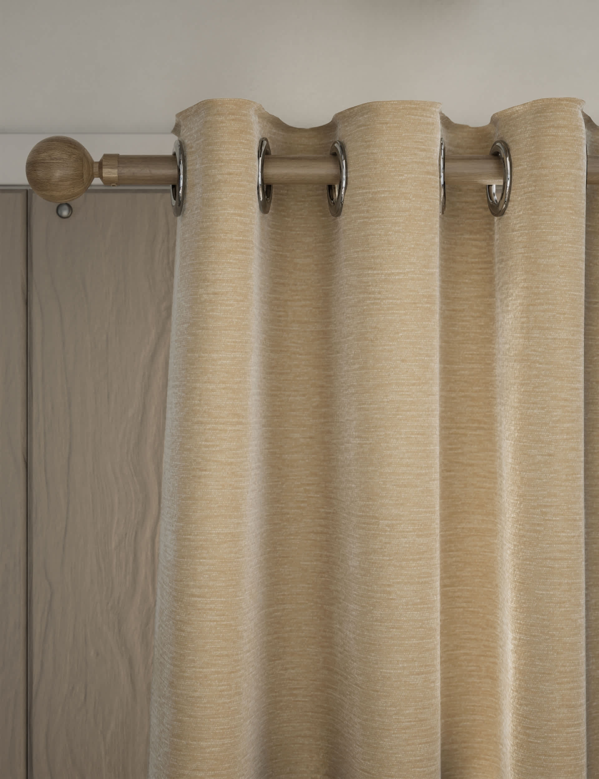 M&S Chenille Eyelet Curtains - EW90 - Neutral, Neutral