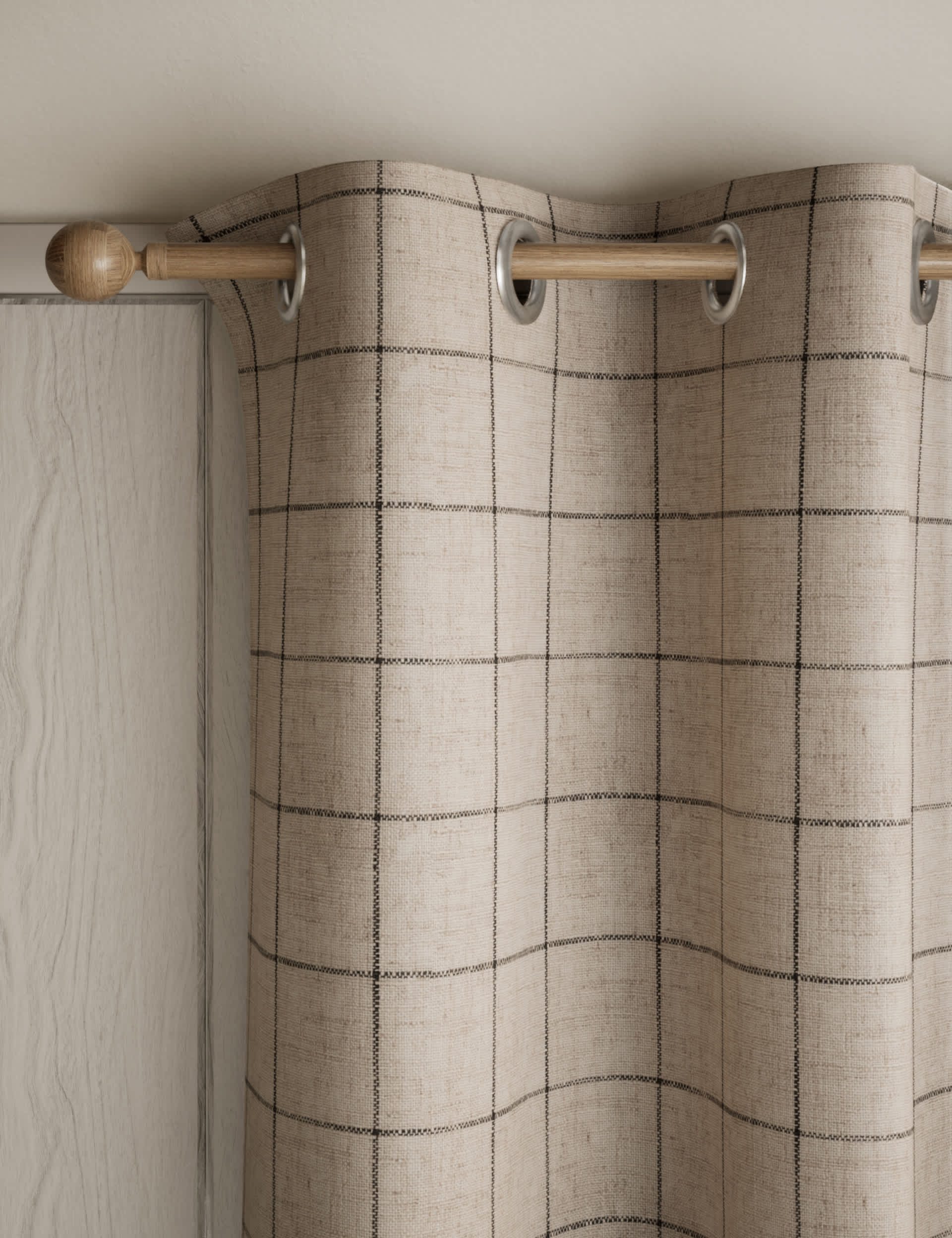 M&S Windowpane Eyelet Blackout Curtains - WDR54 - Natural, Natural