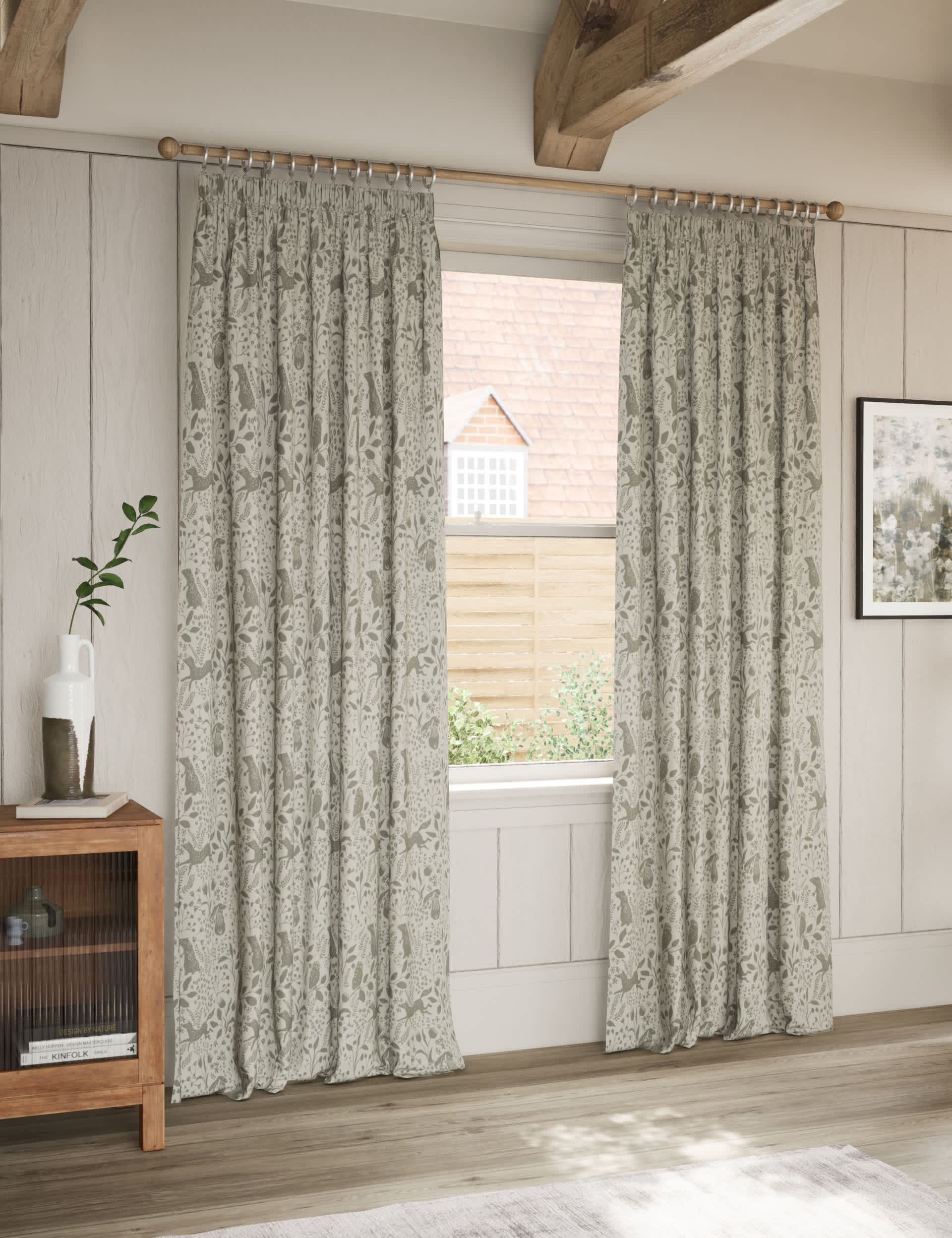 M&S Woodland Pencil Pleat Curtains - WDR90 - Grey, Grey