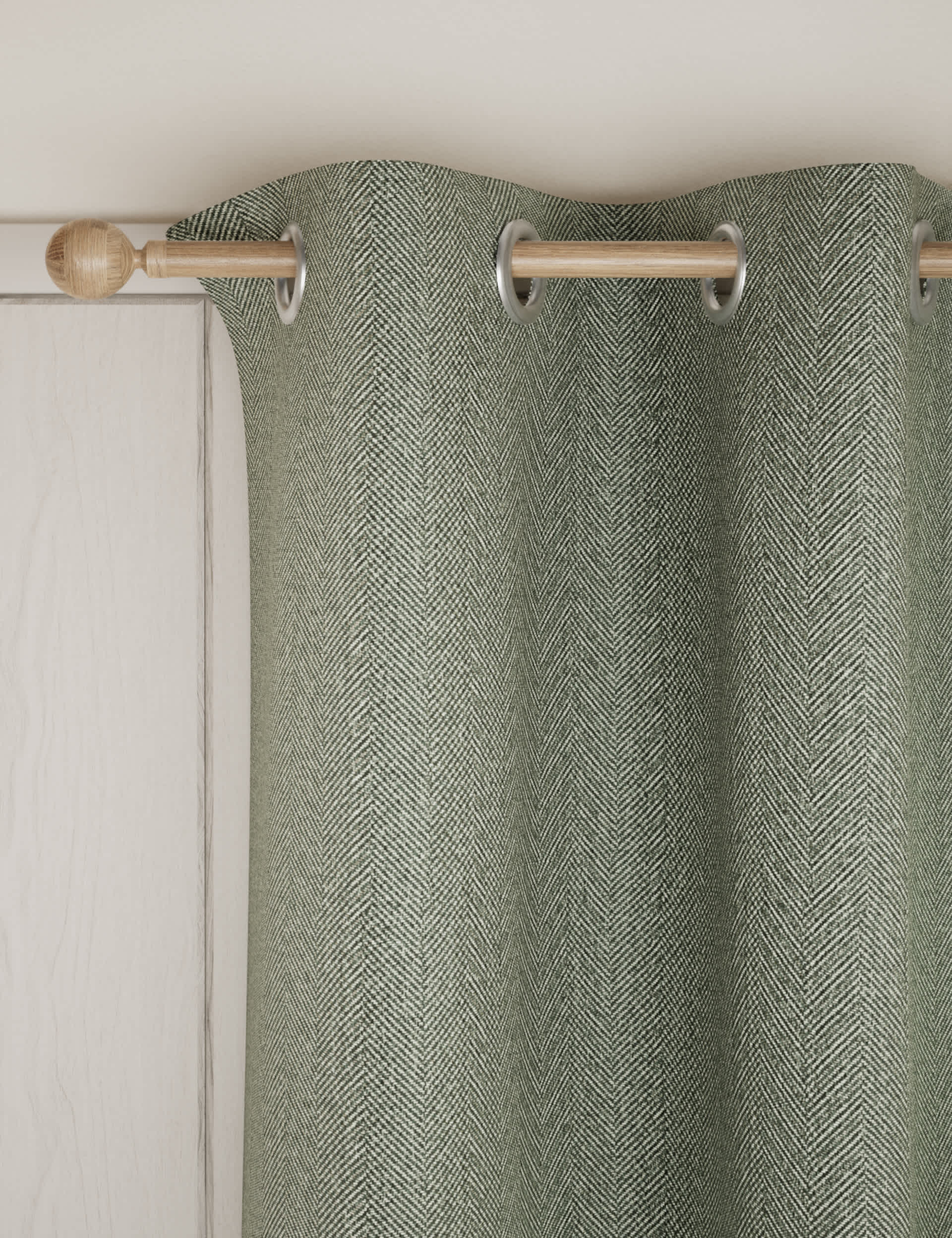 M&S Herringbone Eyelet Curtains - EW90 - Green, Green