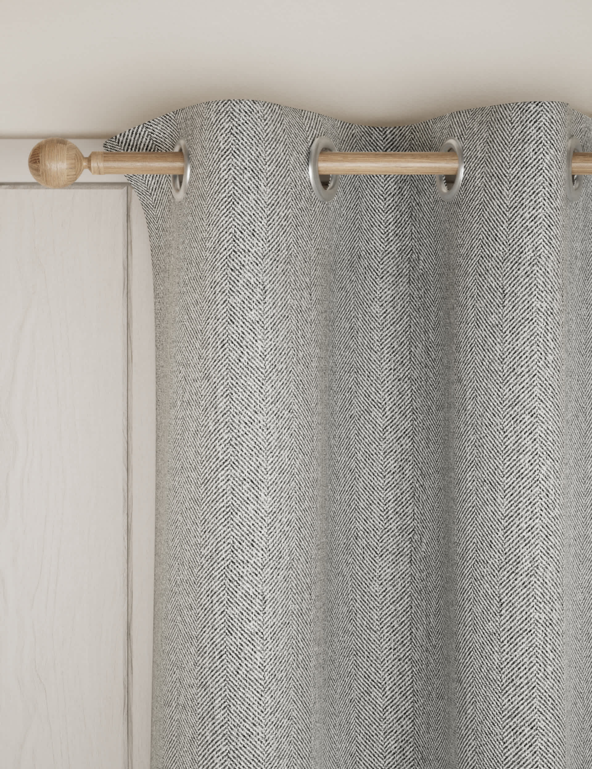 M&S Collection Herringbone Eyelet Curtains - WDR54 - Grey, Green,Natural,Grey