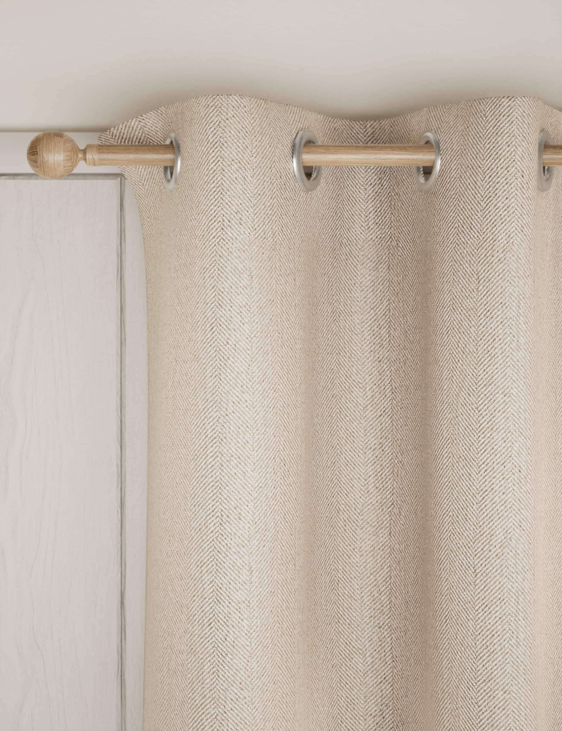 M&S Herringbone Eyelet Curtains - NAR54 - Natural, Natural