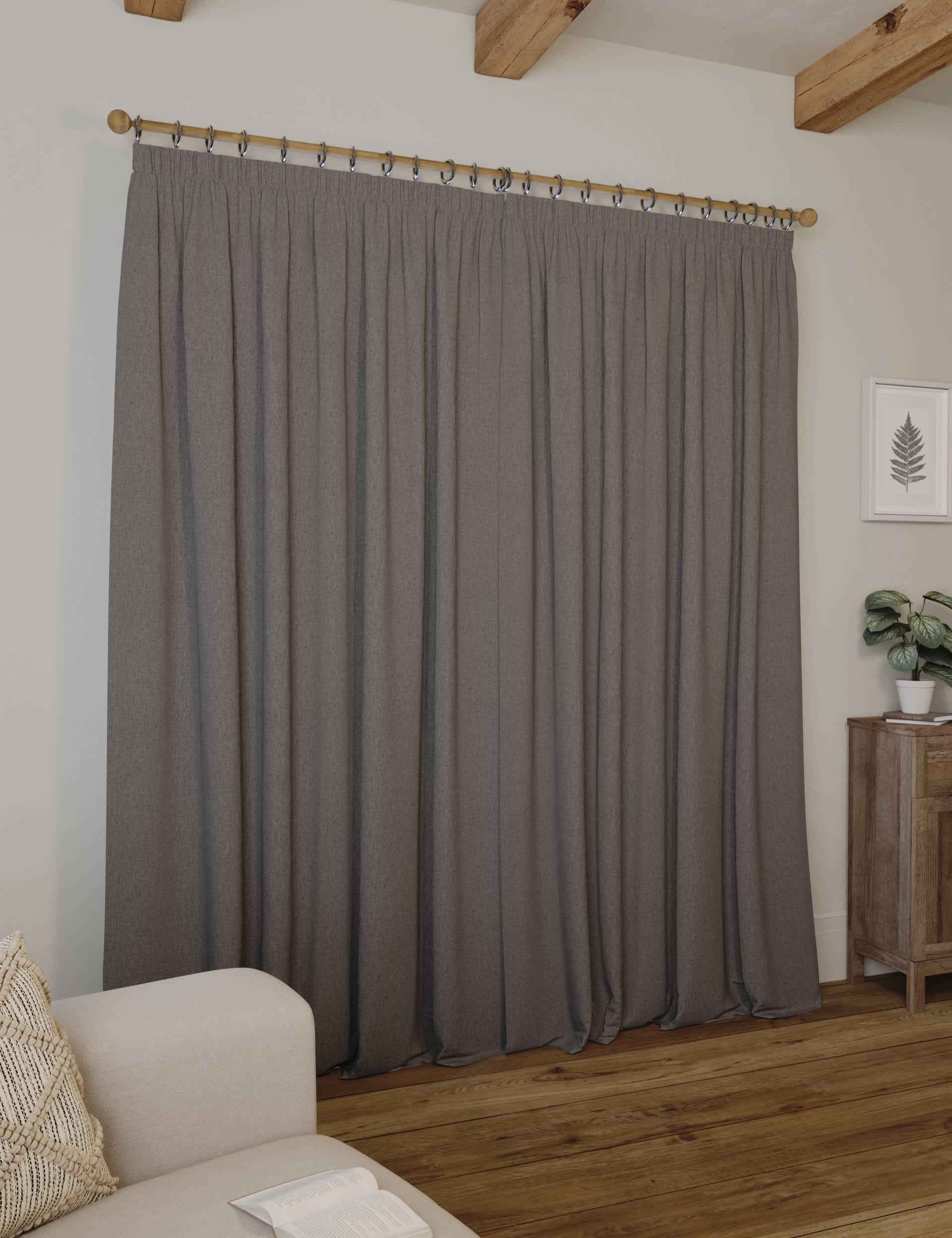 M&S Collection Brushed Pencil Pleat Blackout Ultra Thermal Curtains - WDR72 - Charcoal Mix, Charcoal