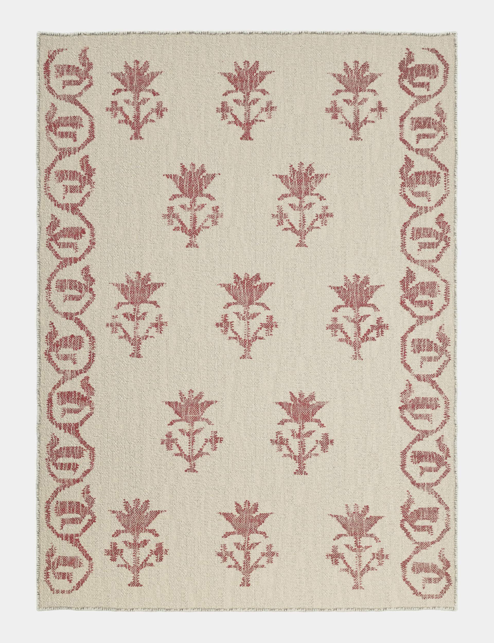 M&S Collection Jute Floral Rug - Large - Red Mix, Red Mix