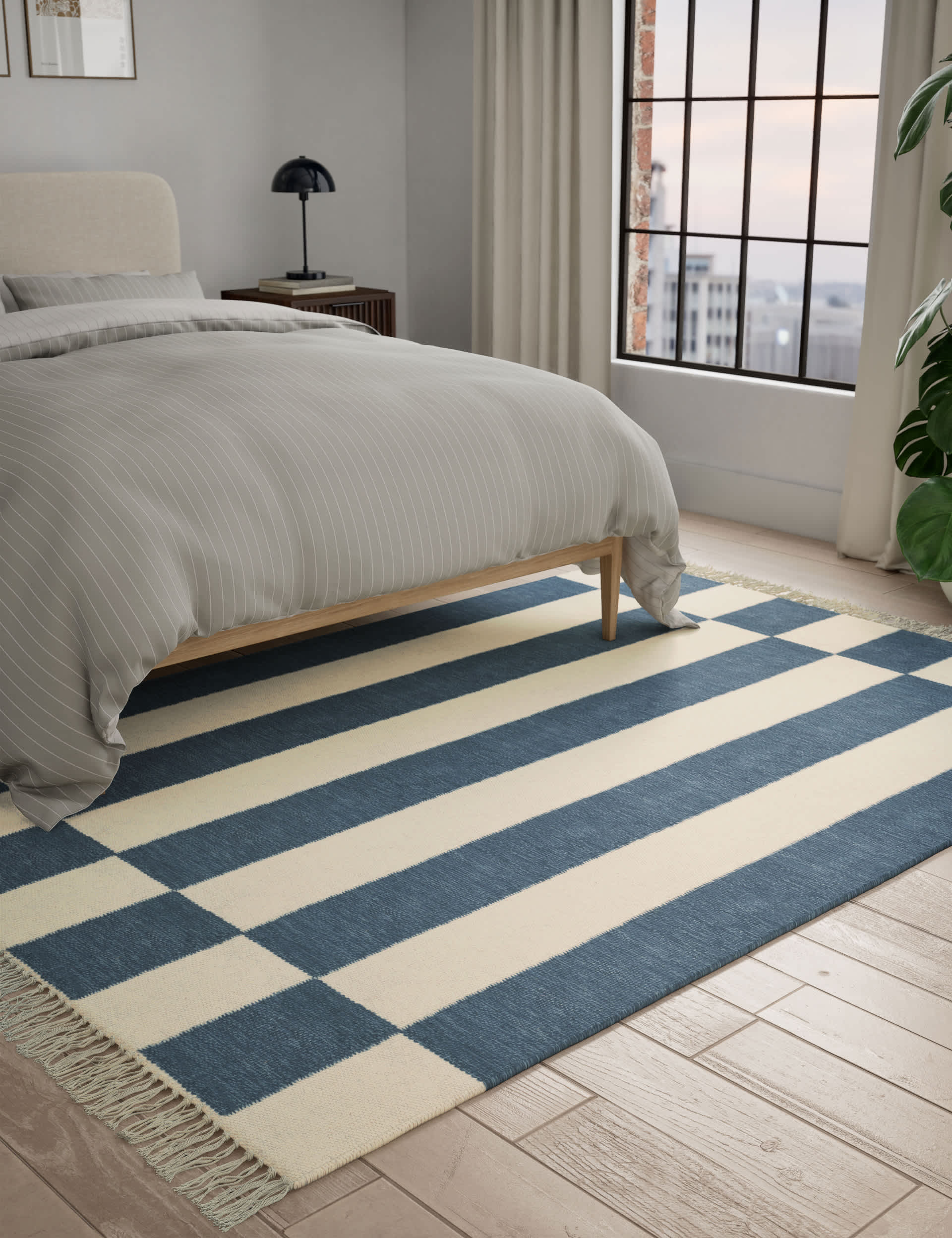 M&S Wool Rich Striped Rug - MED - Navy Mix, Navy Mix