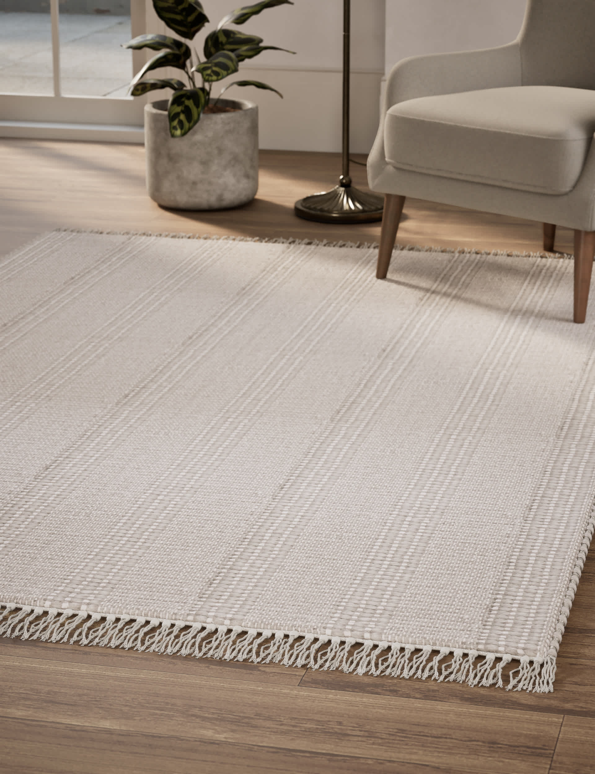 M&S Wool Rich Striped Rug - MED - Grey, Grey