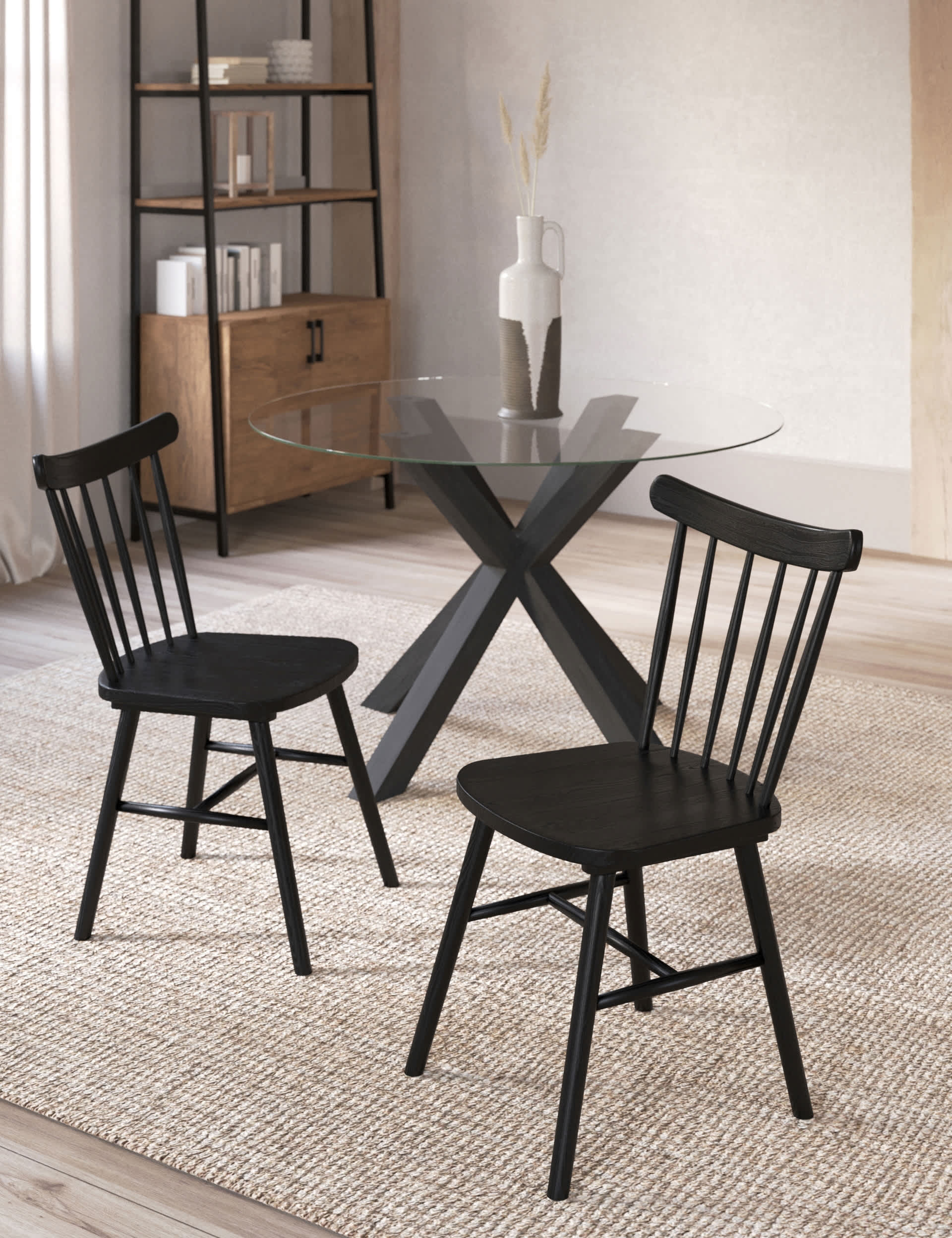 M&S Set of 2 Newark Spindle Dining Chairs - Black, Oak,Black