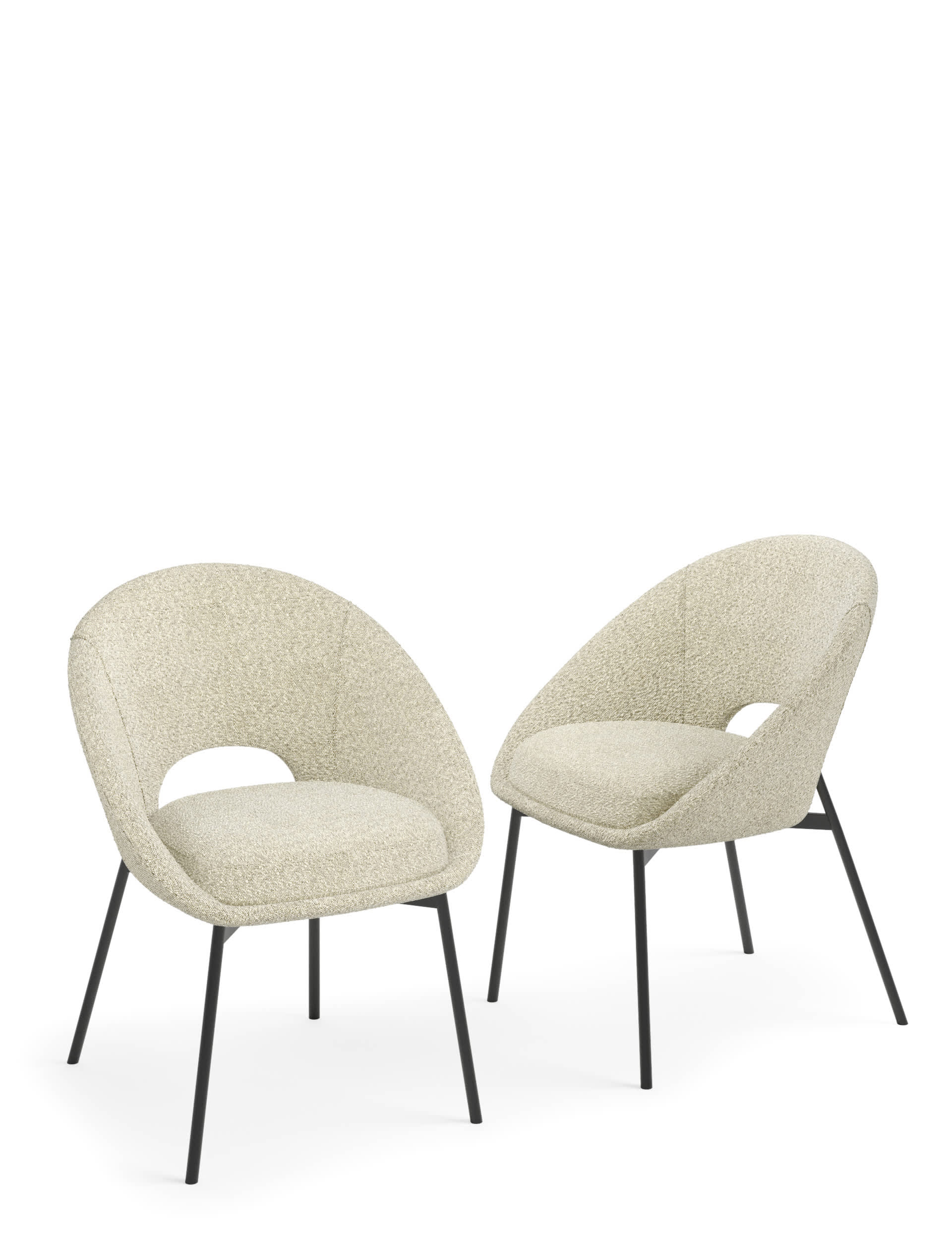 M&S Collection Set of 2 Curve Dining Chairs - Soft White, Soft White,Forest Green