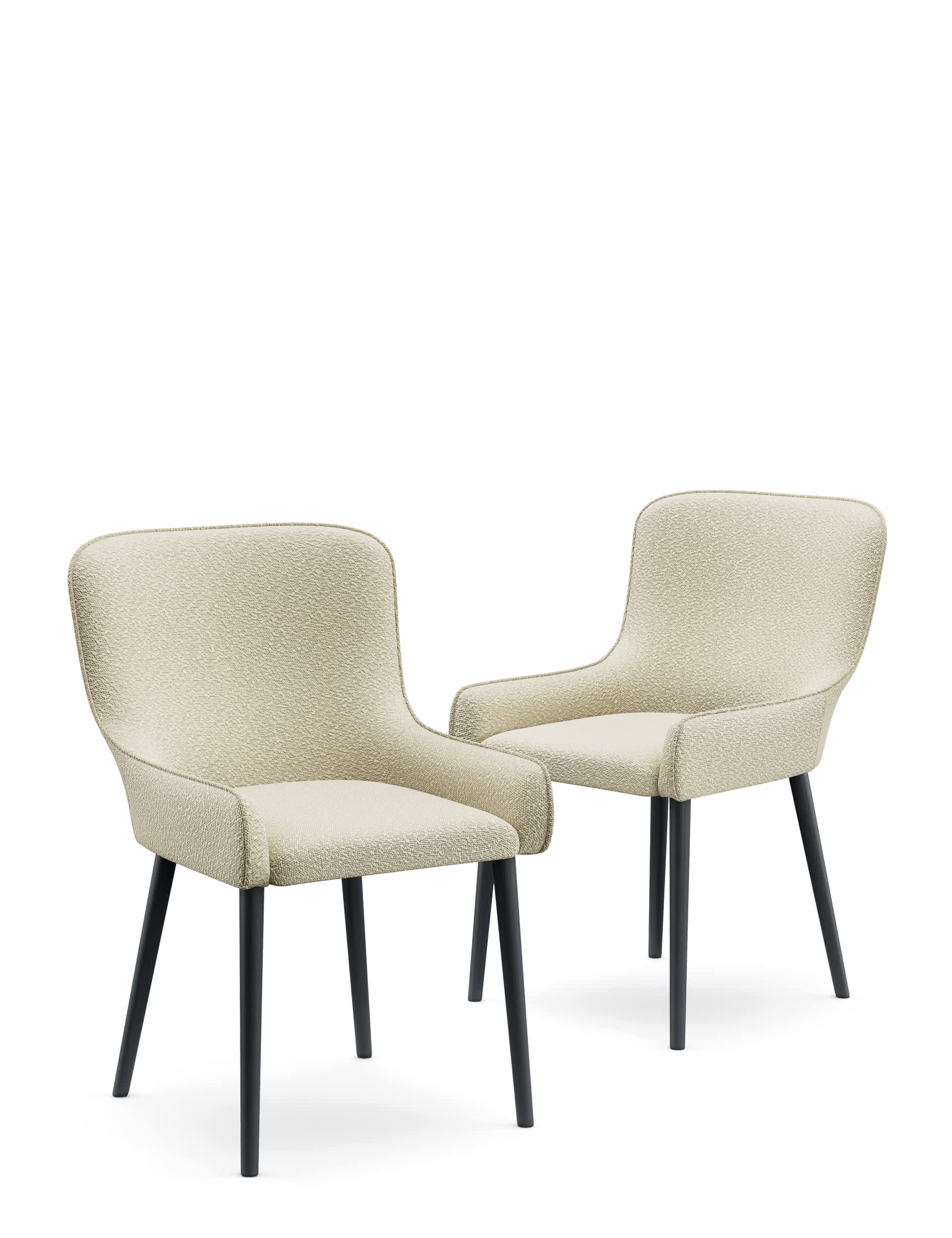 M&S Collection Set of 2 Braxton Boucle Dining Chairs - Soft White, Soft White,Chestnut