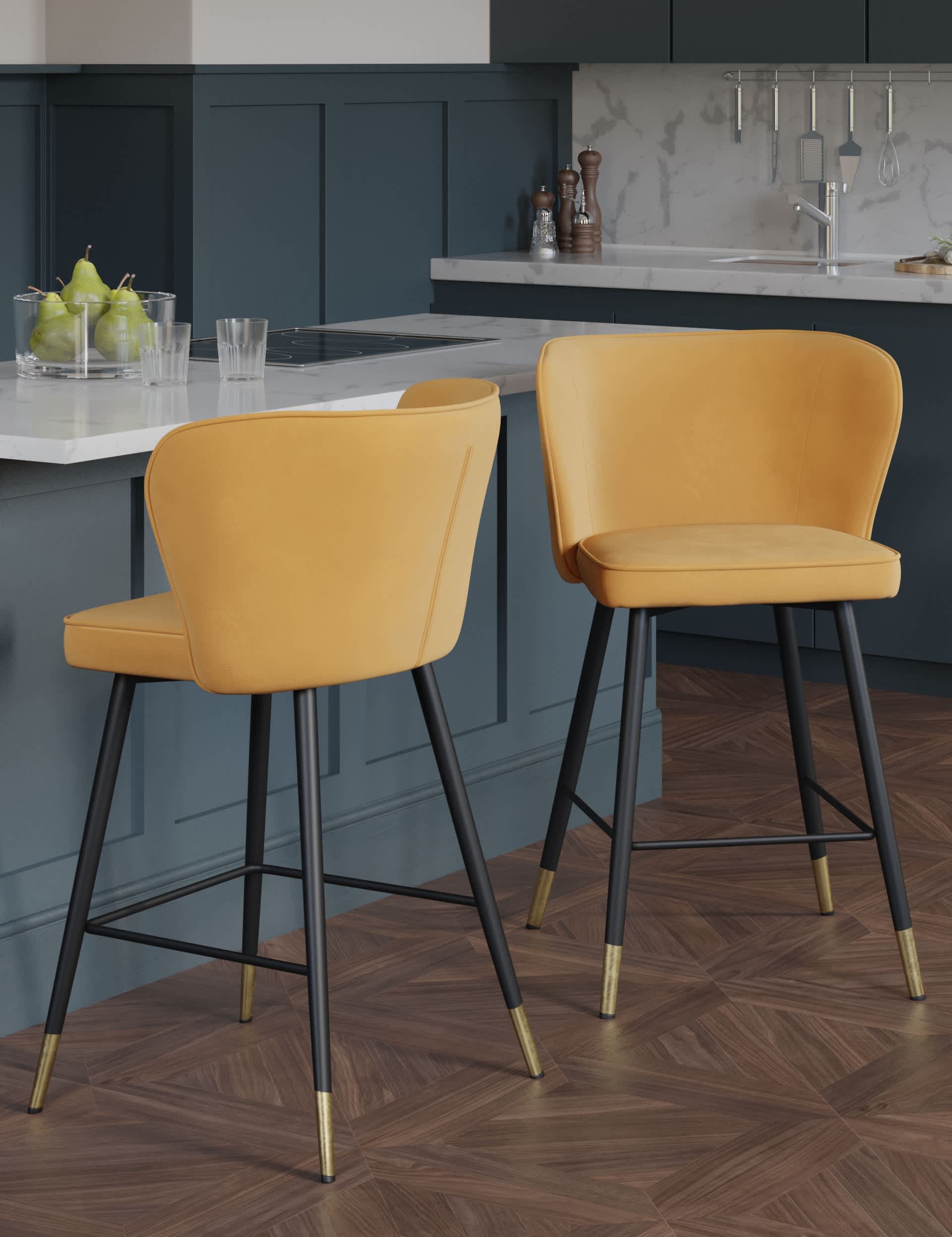 M&S Palmer Velvet Barstool - Ochre, Ochre