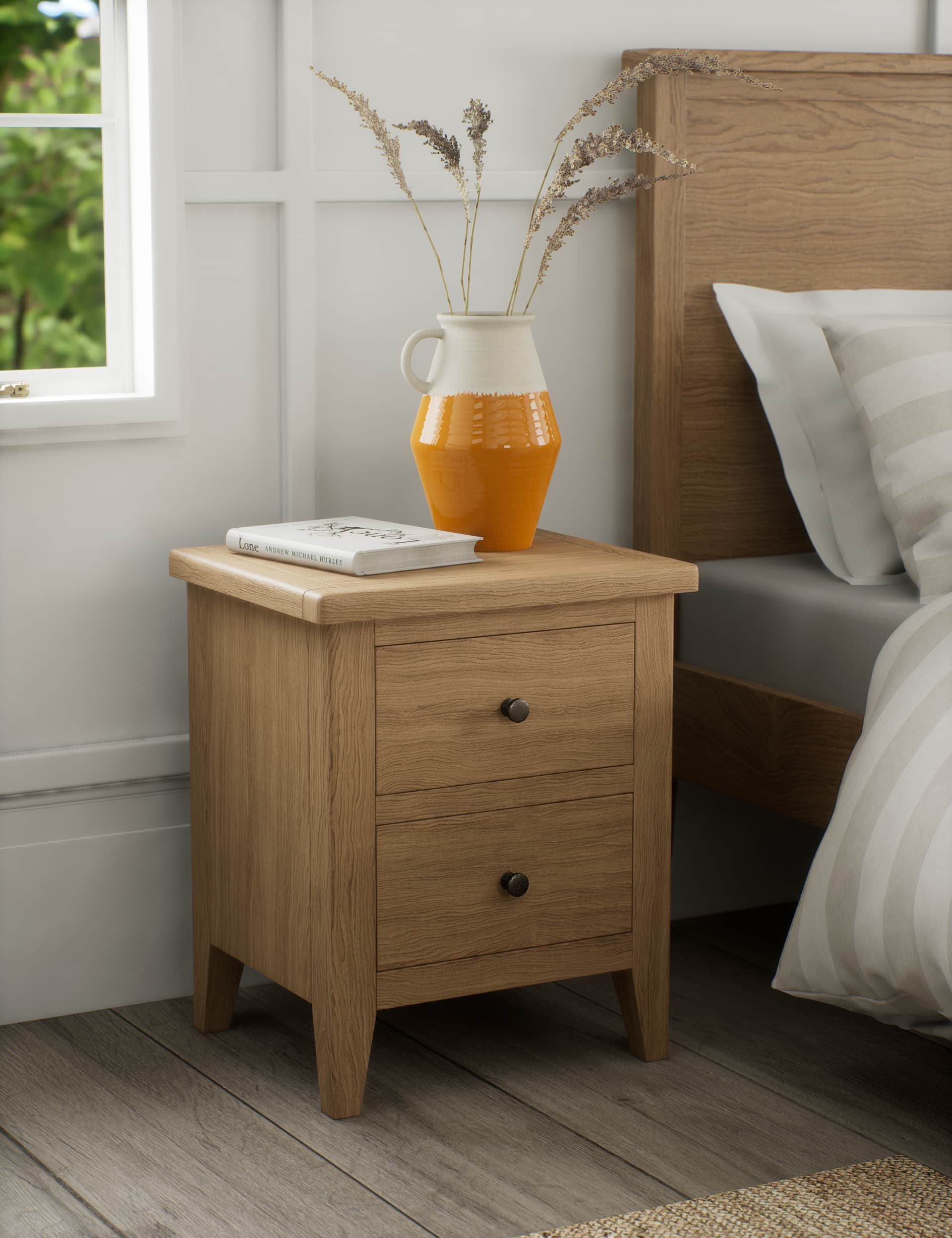 M&S Amersham 2 Drawer Bedside Table - Oak, Oak