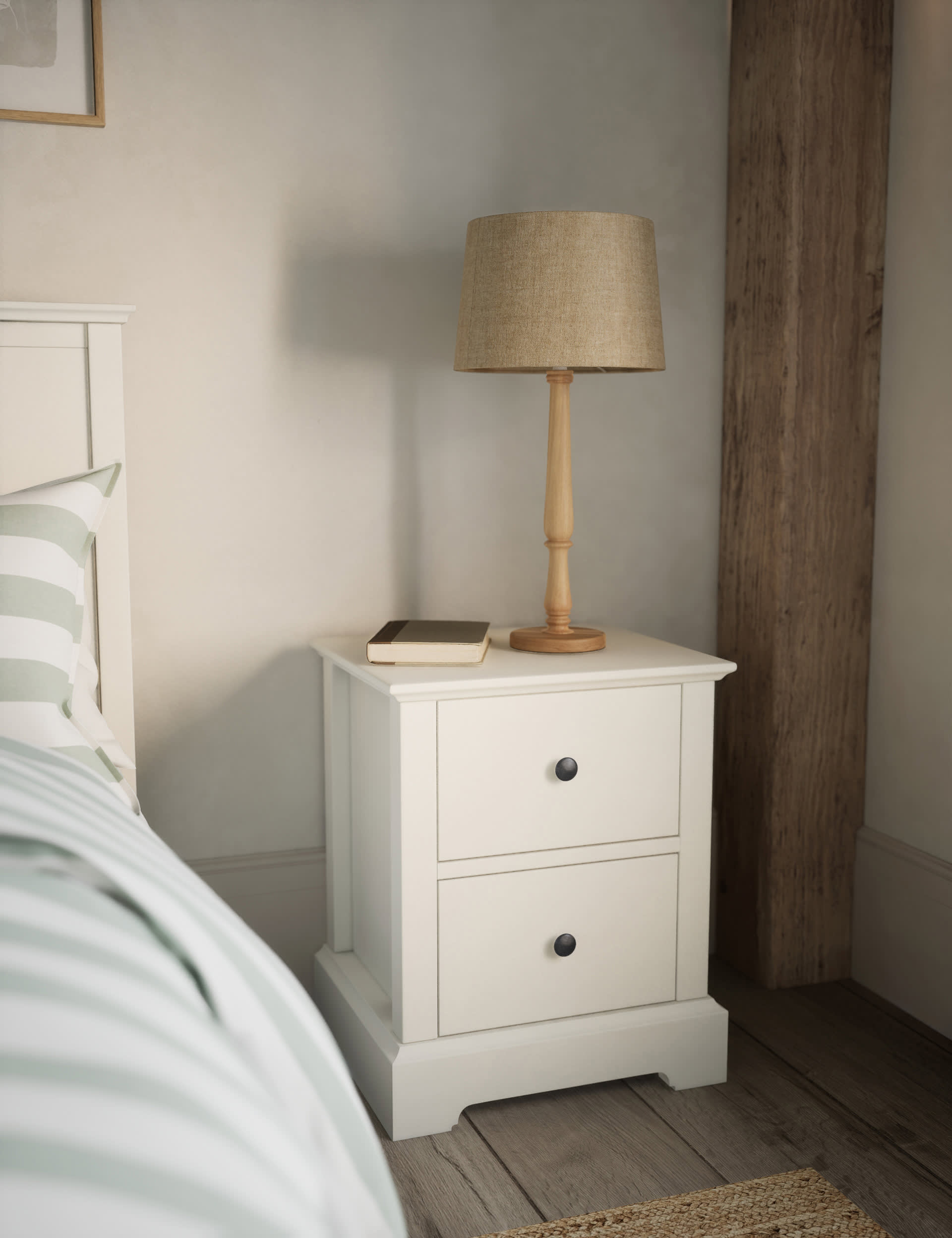 M&S Walton Bedside Table - White, White