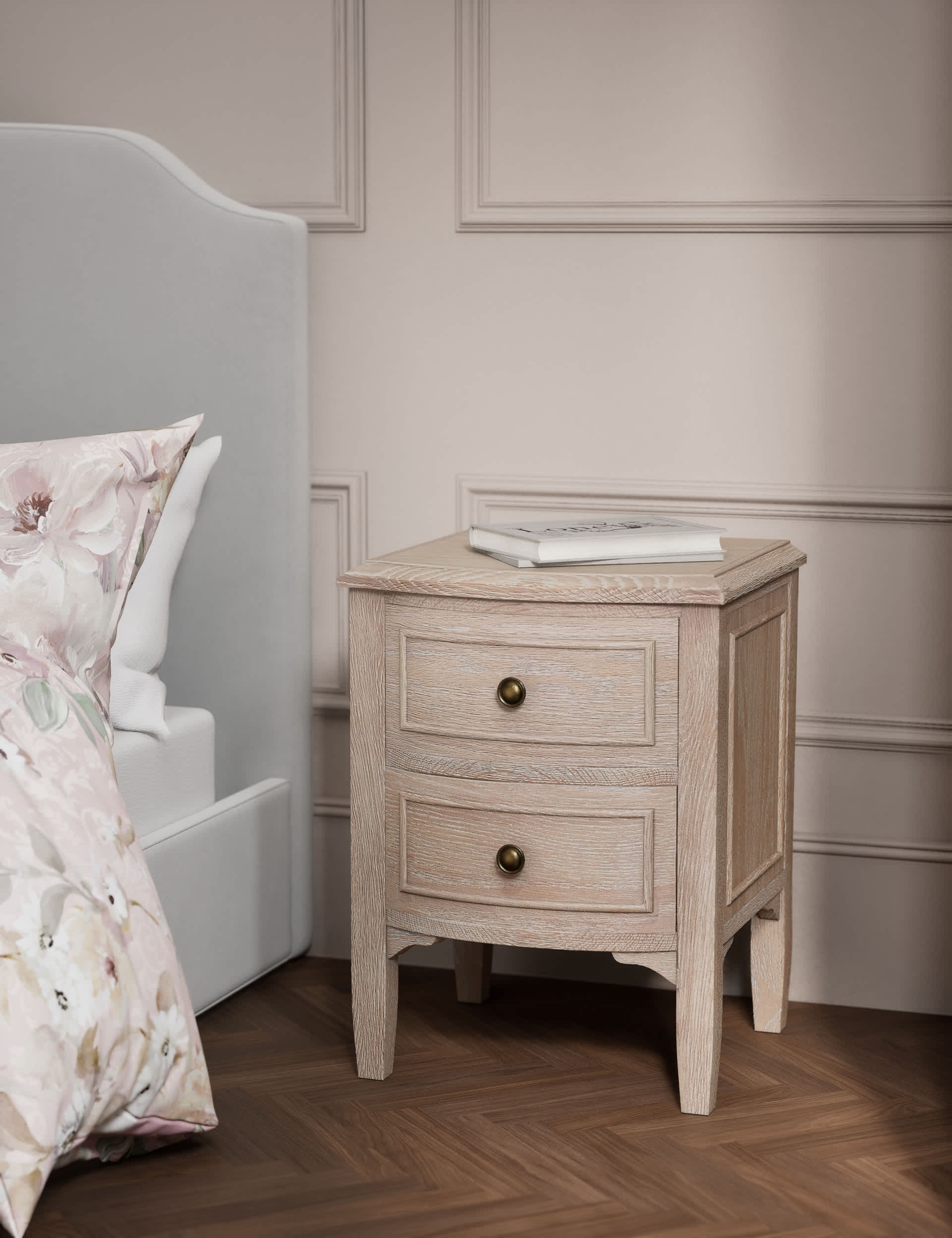 M&S Crescent 2 Drawer Bedside Table - Natural, Natural