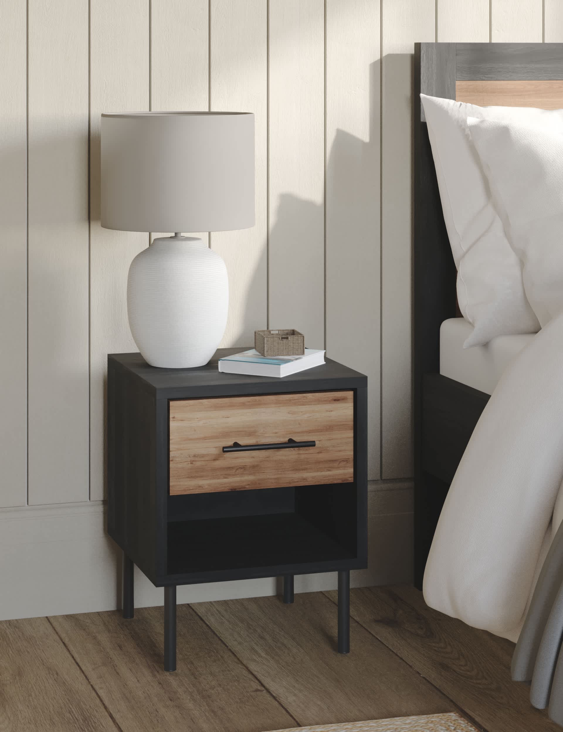 M&S Holt 1 Drawer Slim Bedside Table - Natural Mix, Natural Mix