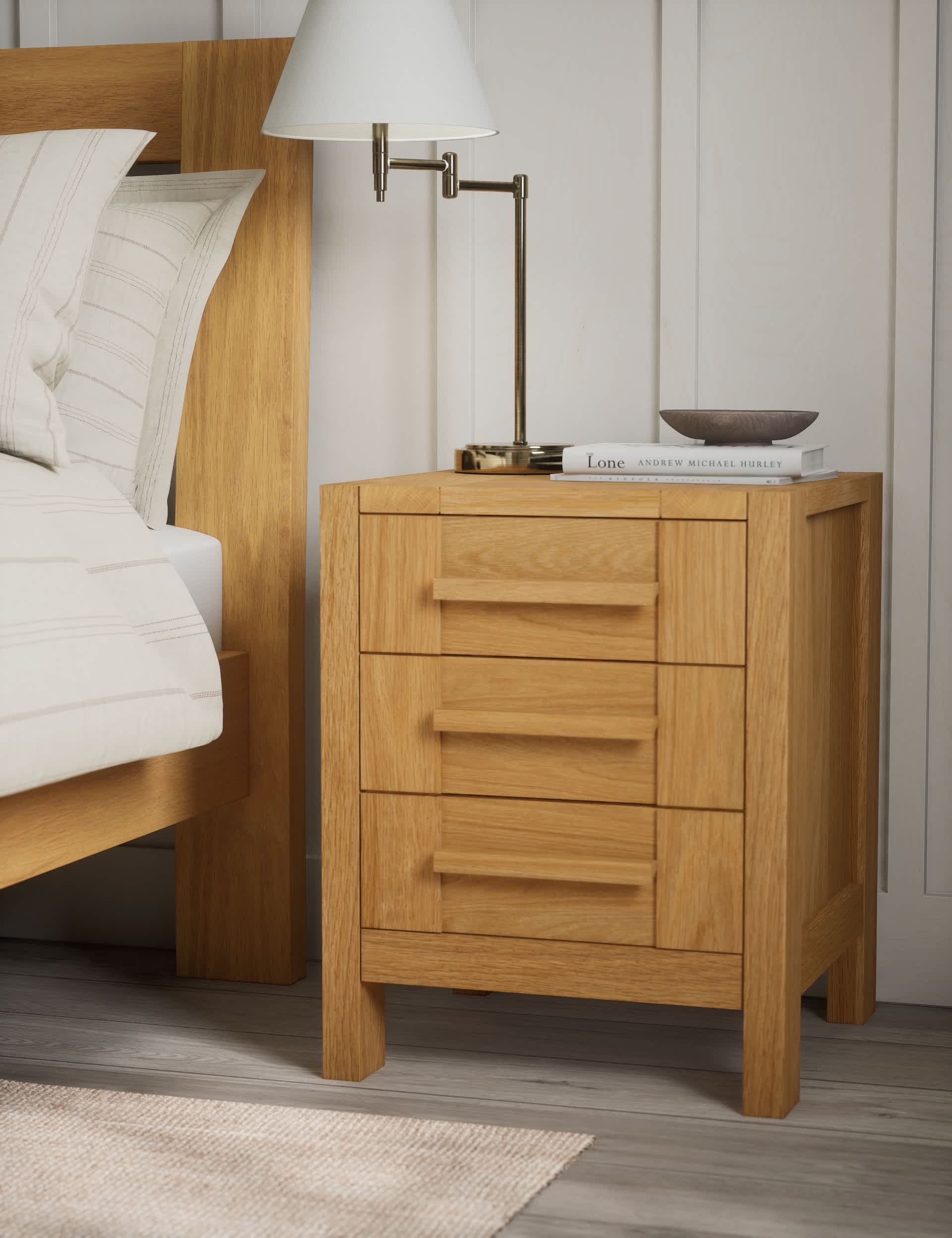 M&S Sonoma 3 Drawer Bedside Table - Oak, Oak