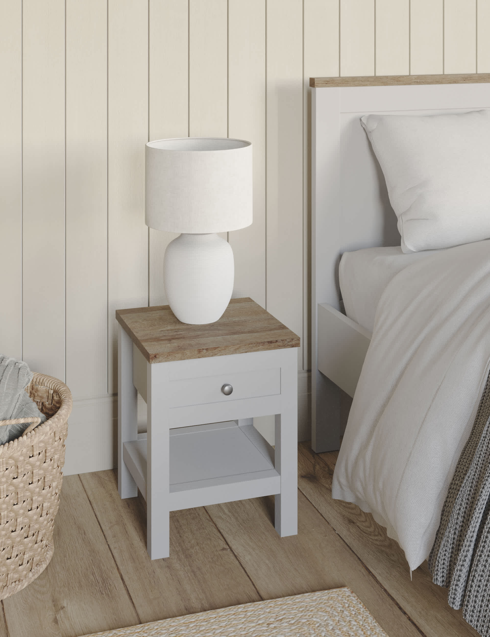 M&S Salcombe 1 Drawer Slim Bedside Table - Light Grey, Light Grey