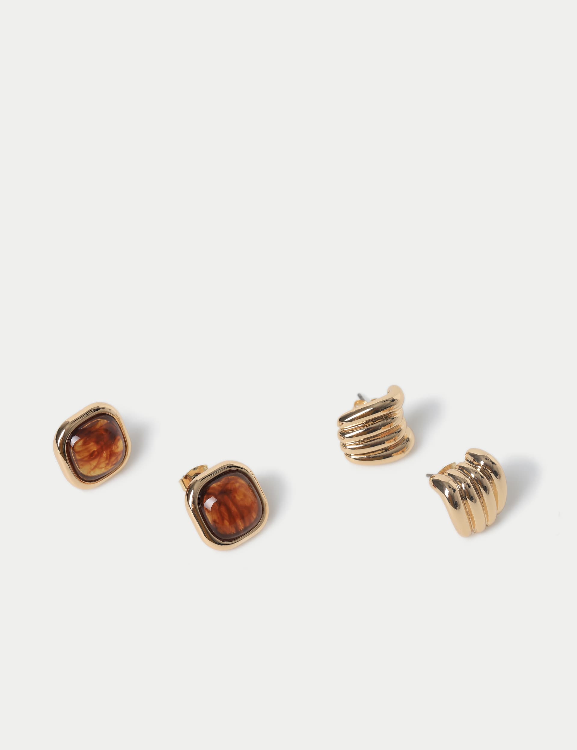 M&S Collection Women's 2 Pack Amber and Gold Tone Stud Earrings - Multi, Multi