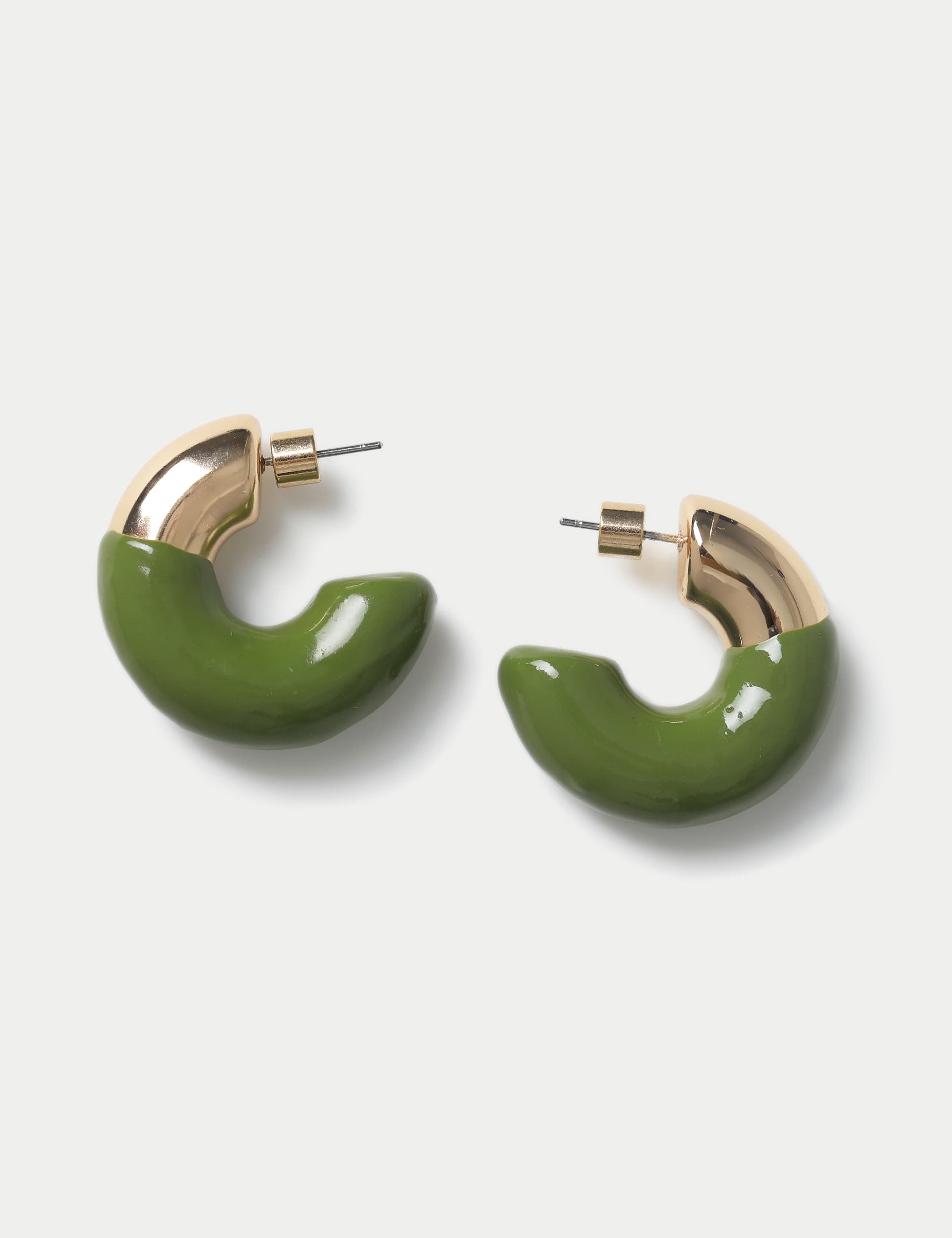 M&S Women's Green and Gold Tone Chubby Hoop Earring, Green