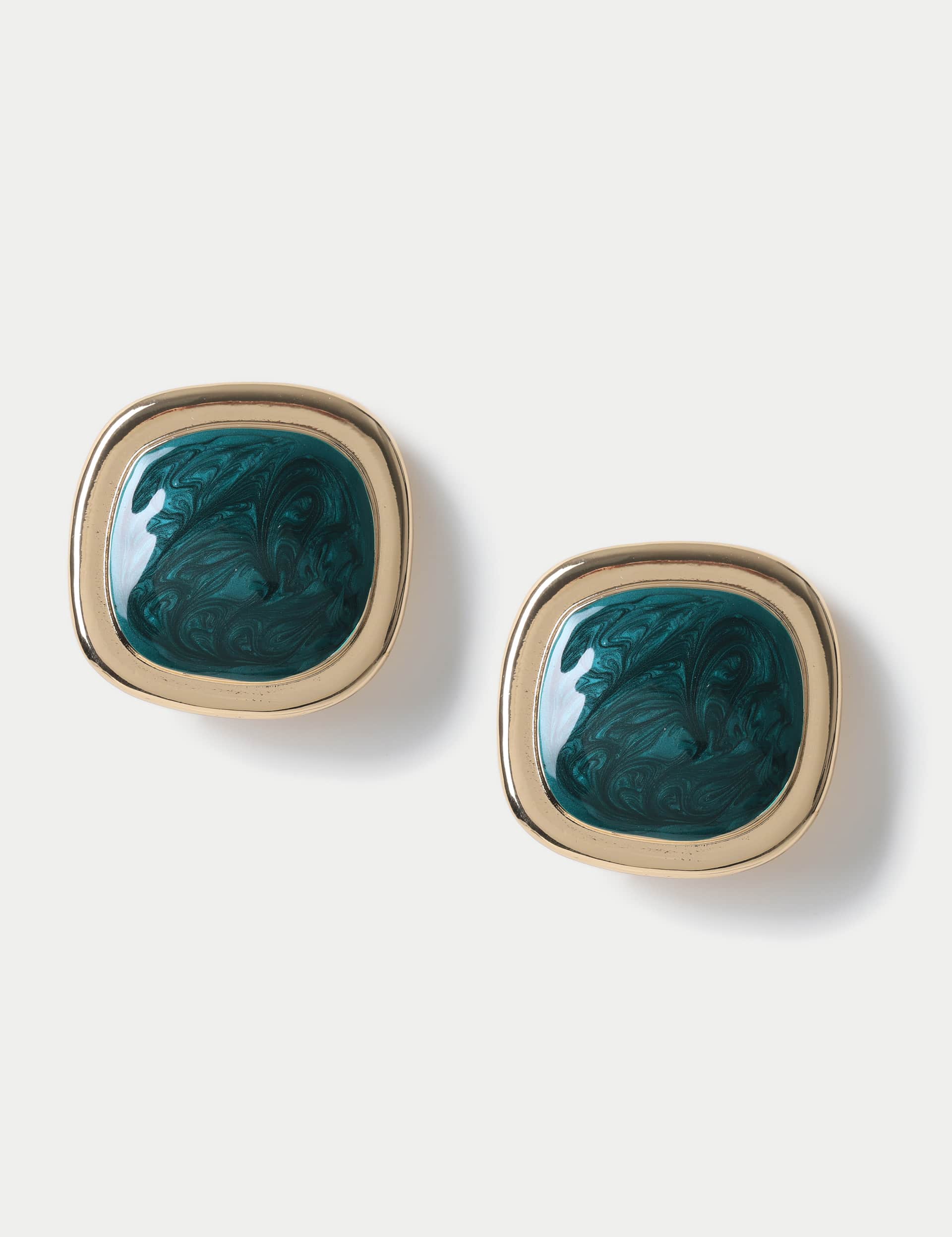 M&S Women's Gold Tone Oversized Green Stud Earring  Green