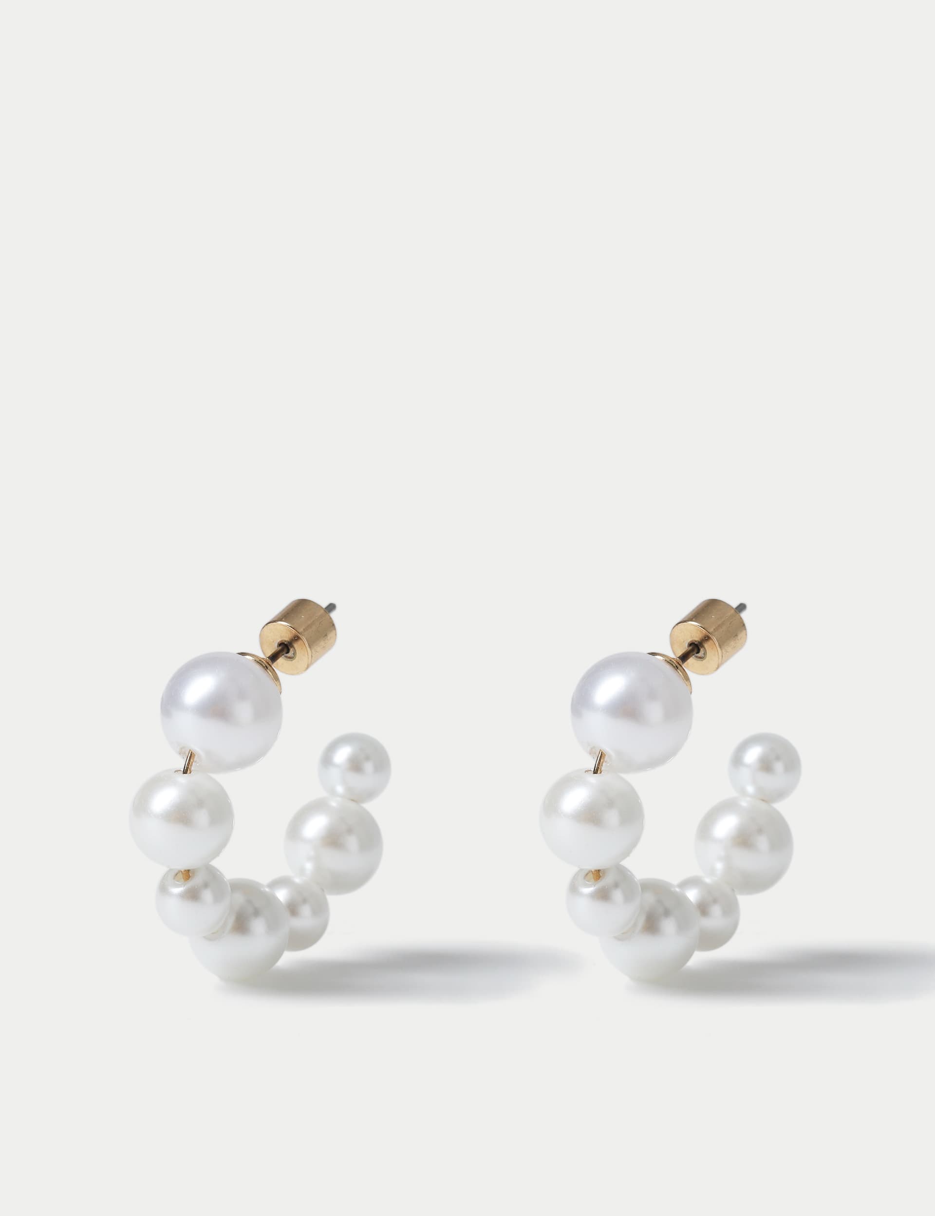 M&S Women's Pearl Twisted Hoop Earring - White, White