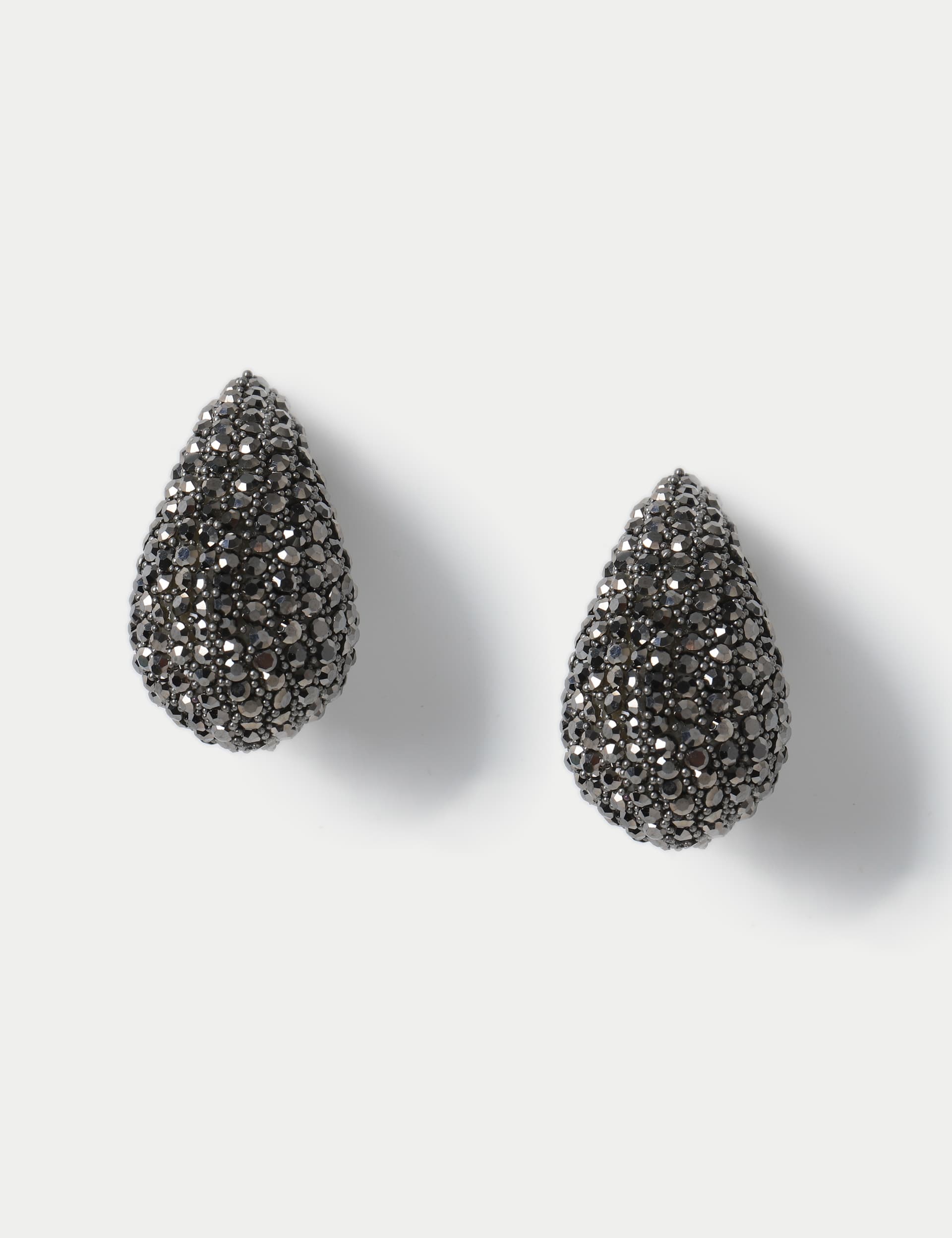 M&S Women's Gunmetal Pave Tear Drop Earring - Silver, Silver