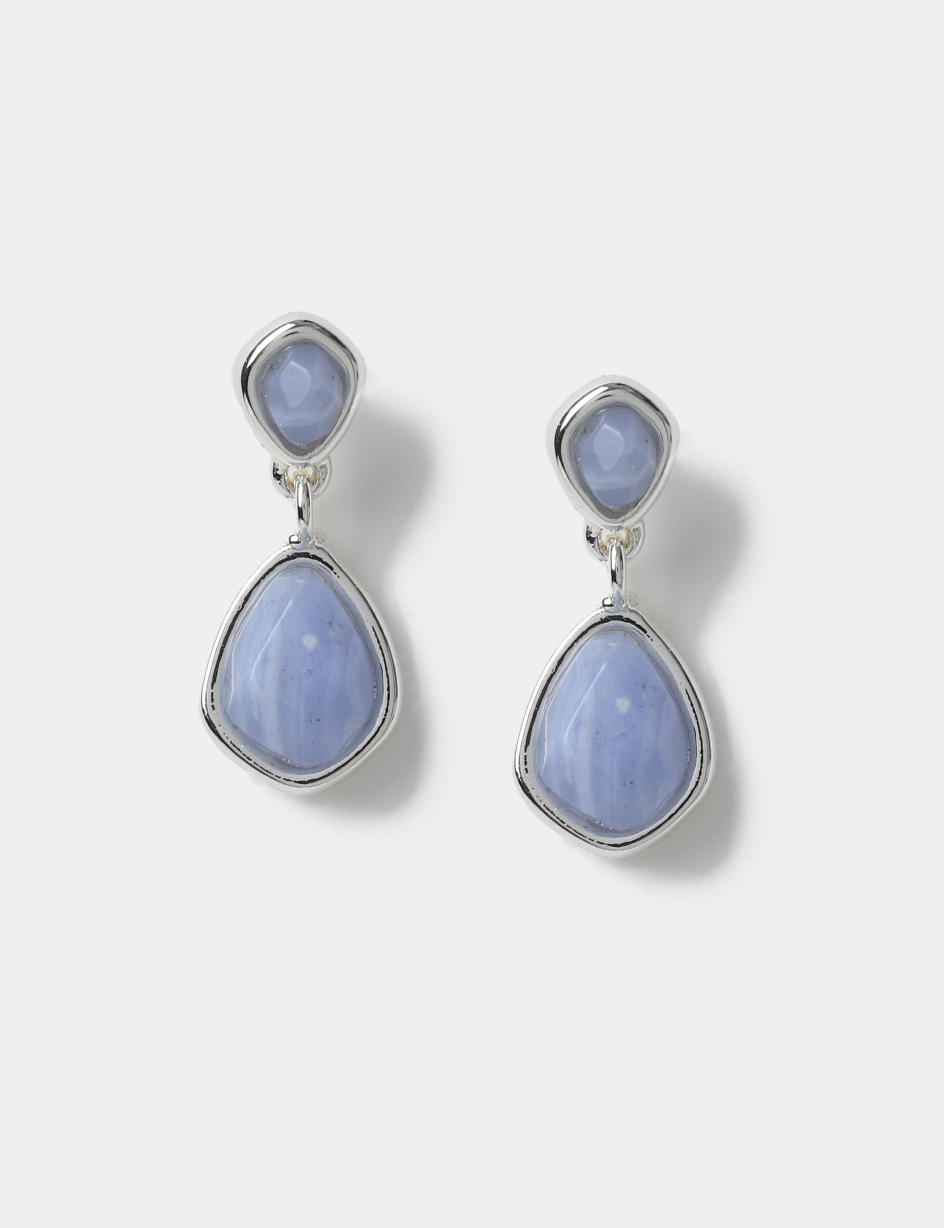 M&S Women's Gifting Blue Lace Agate Detail Earrings, Blue