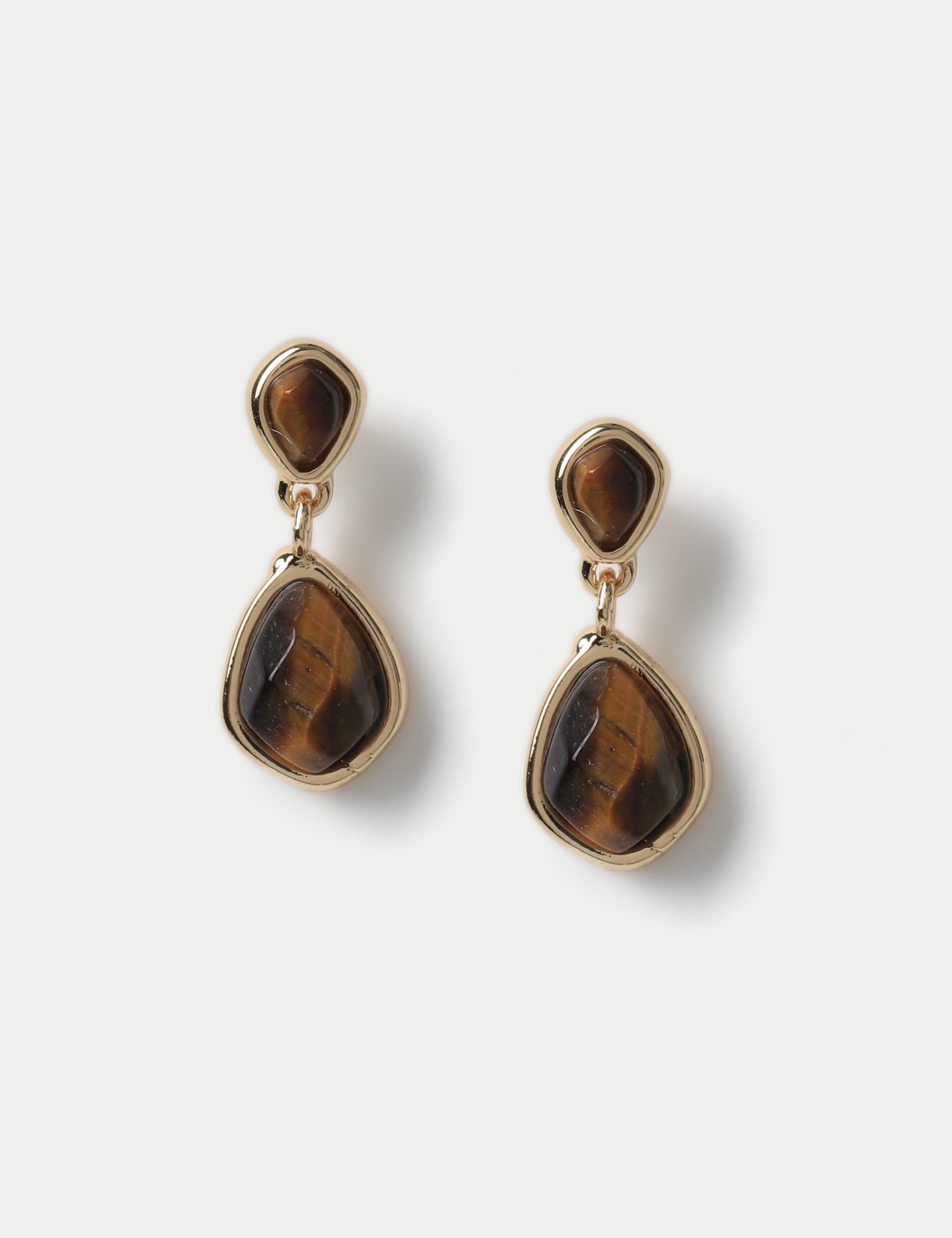 M&S Women's Gifting Tigers Eye Detail Earrings - Brown, Brown