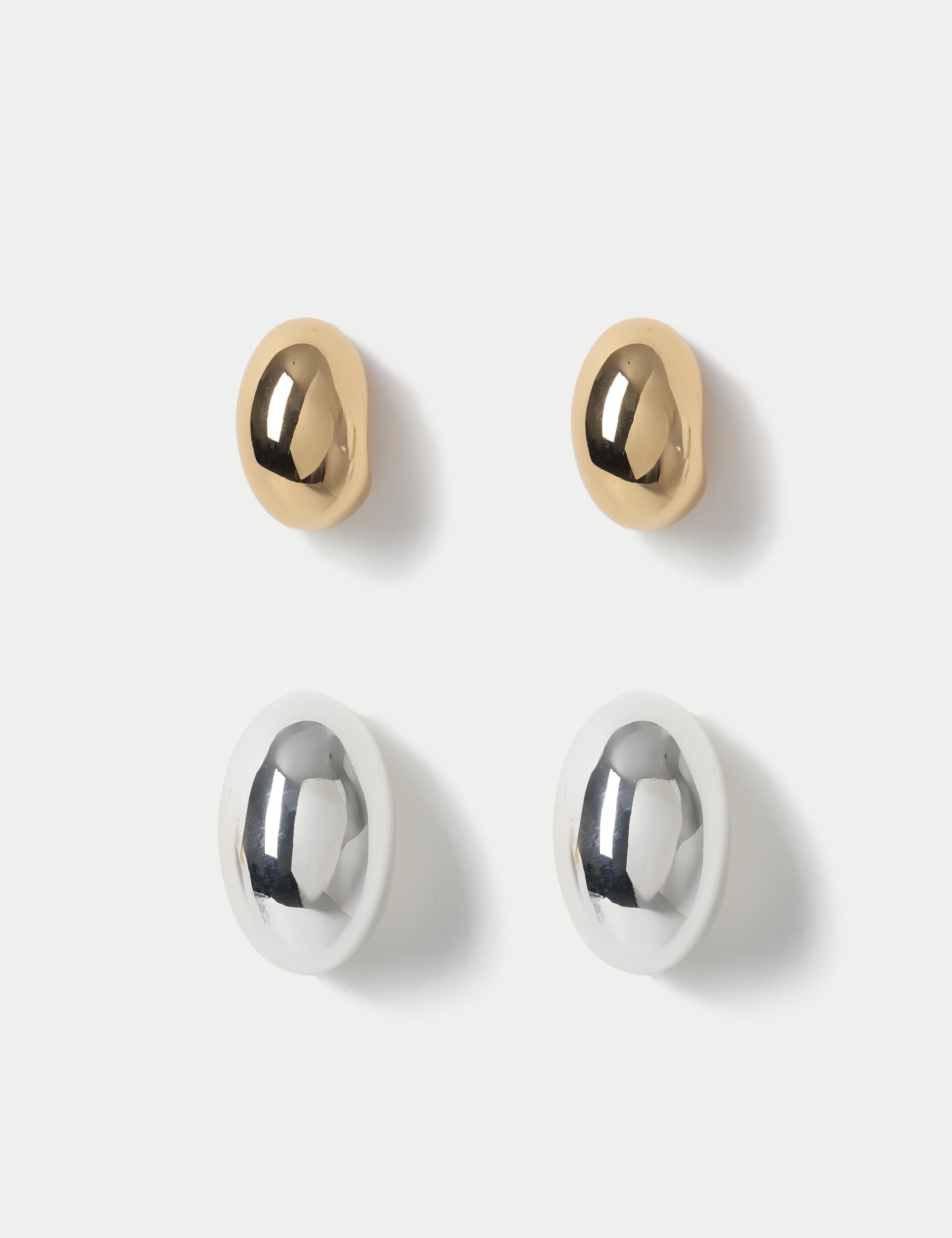 M&S Women's 2 Pack Gold & Silver Dome Earring Set