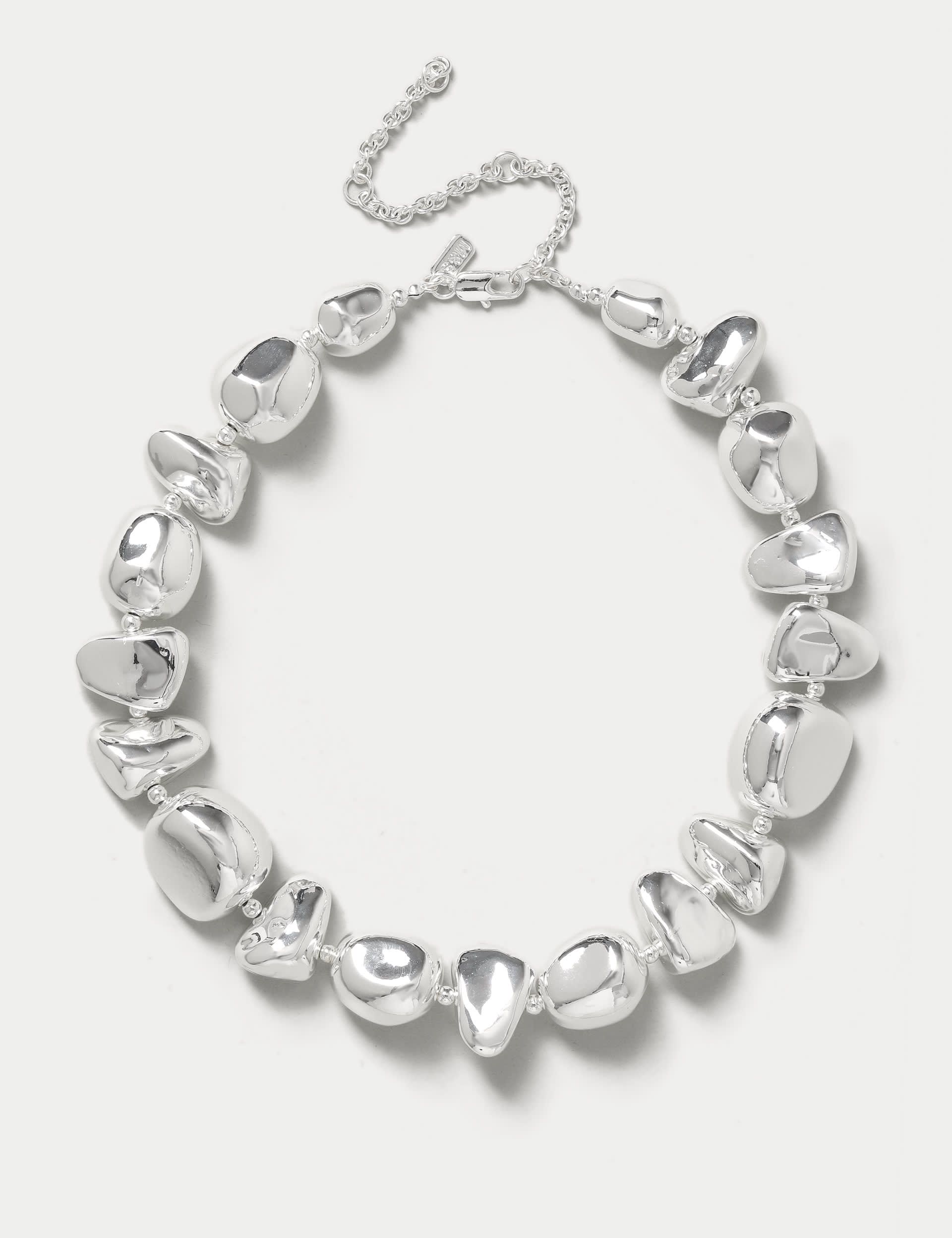 M&S Women's Silver Tone Pebble Necklace, Silver