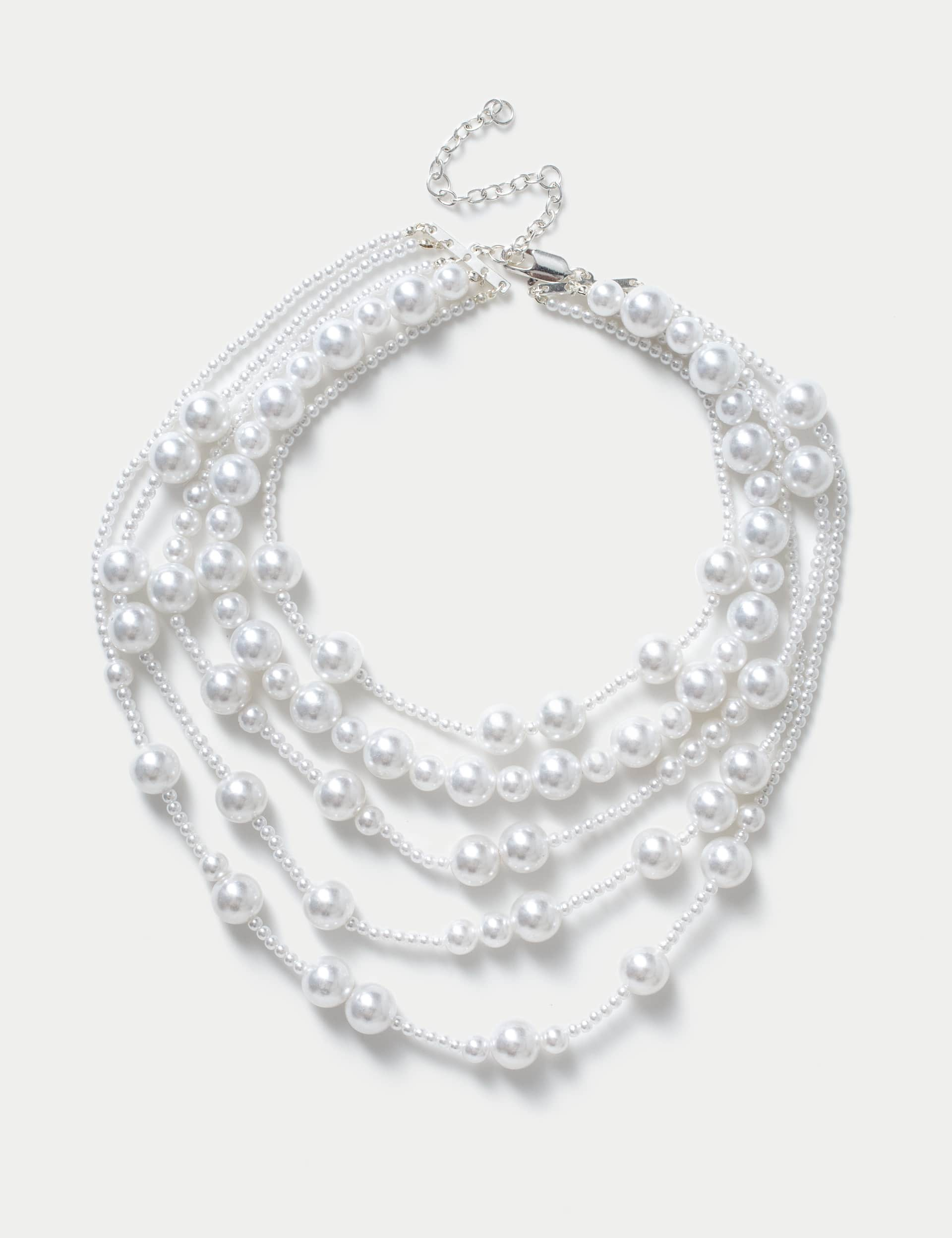 M&S Women's Multi Row Pearl Layer Necklace - White, White