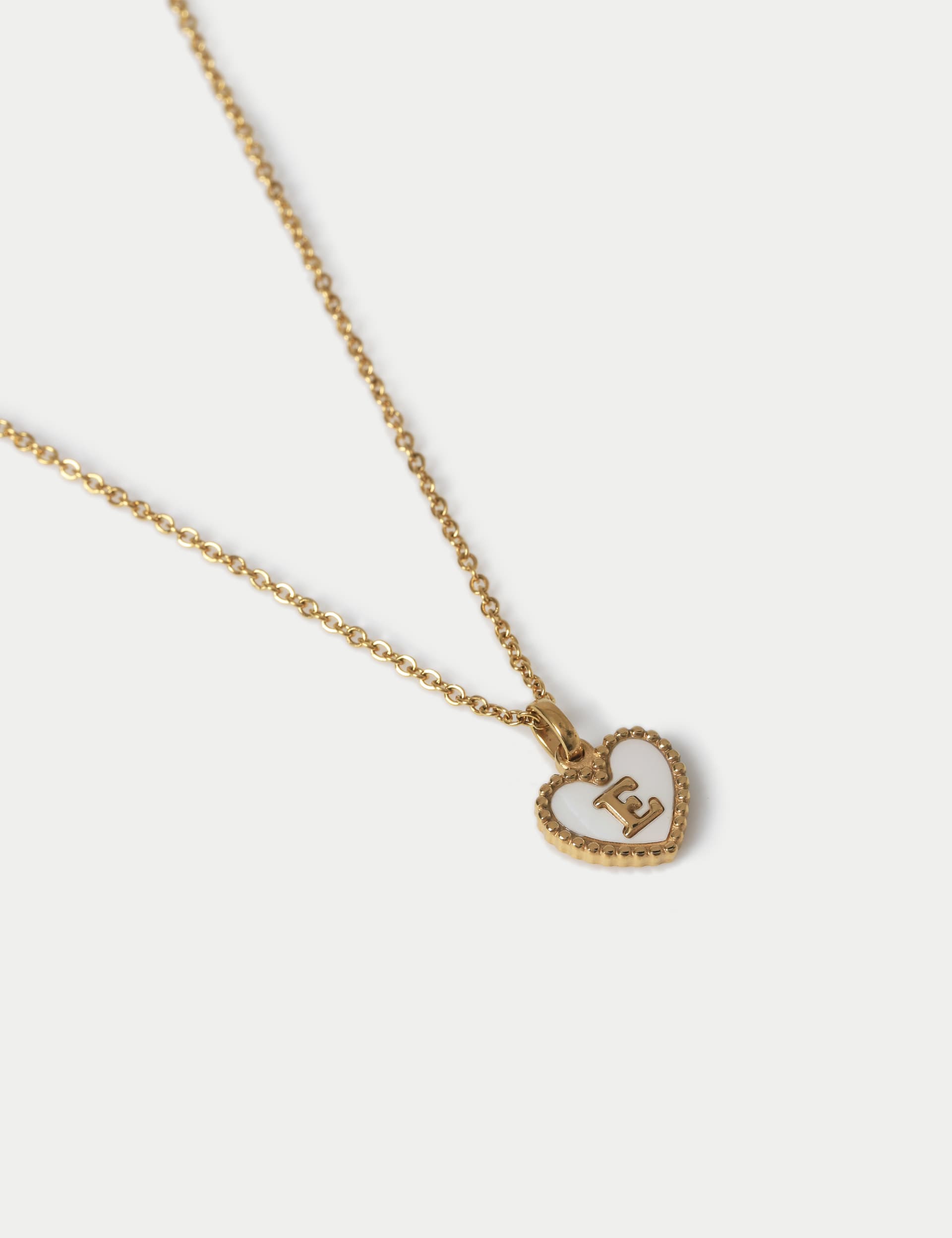 Autograph Women's Waterproof Initial Heart Necklace E - Gold, Gold