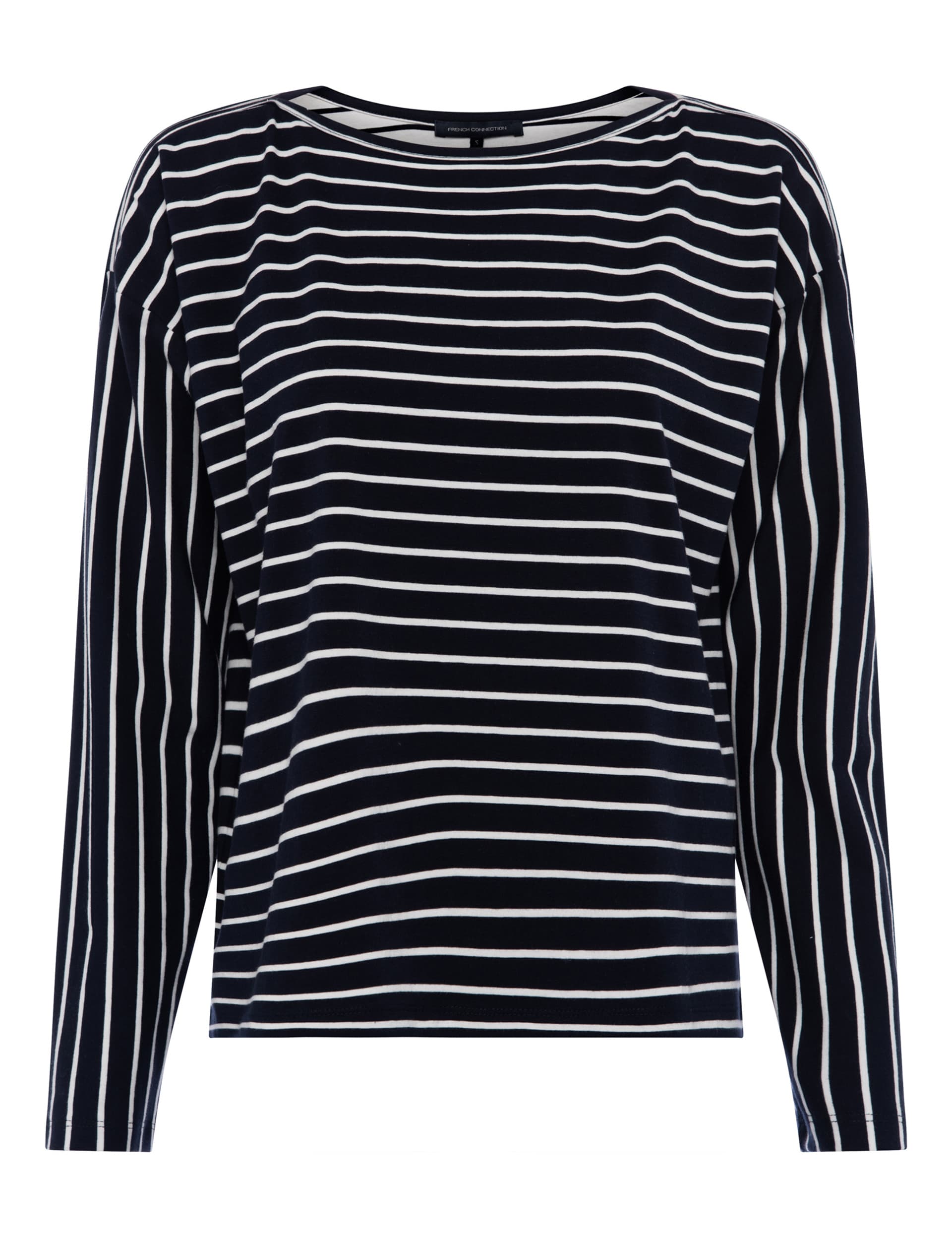 French Connection Women's Cotton Rich Striped Slash Neck Relaxed Top - XS - Dark Navy Mix, Dark Navy