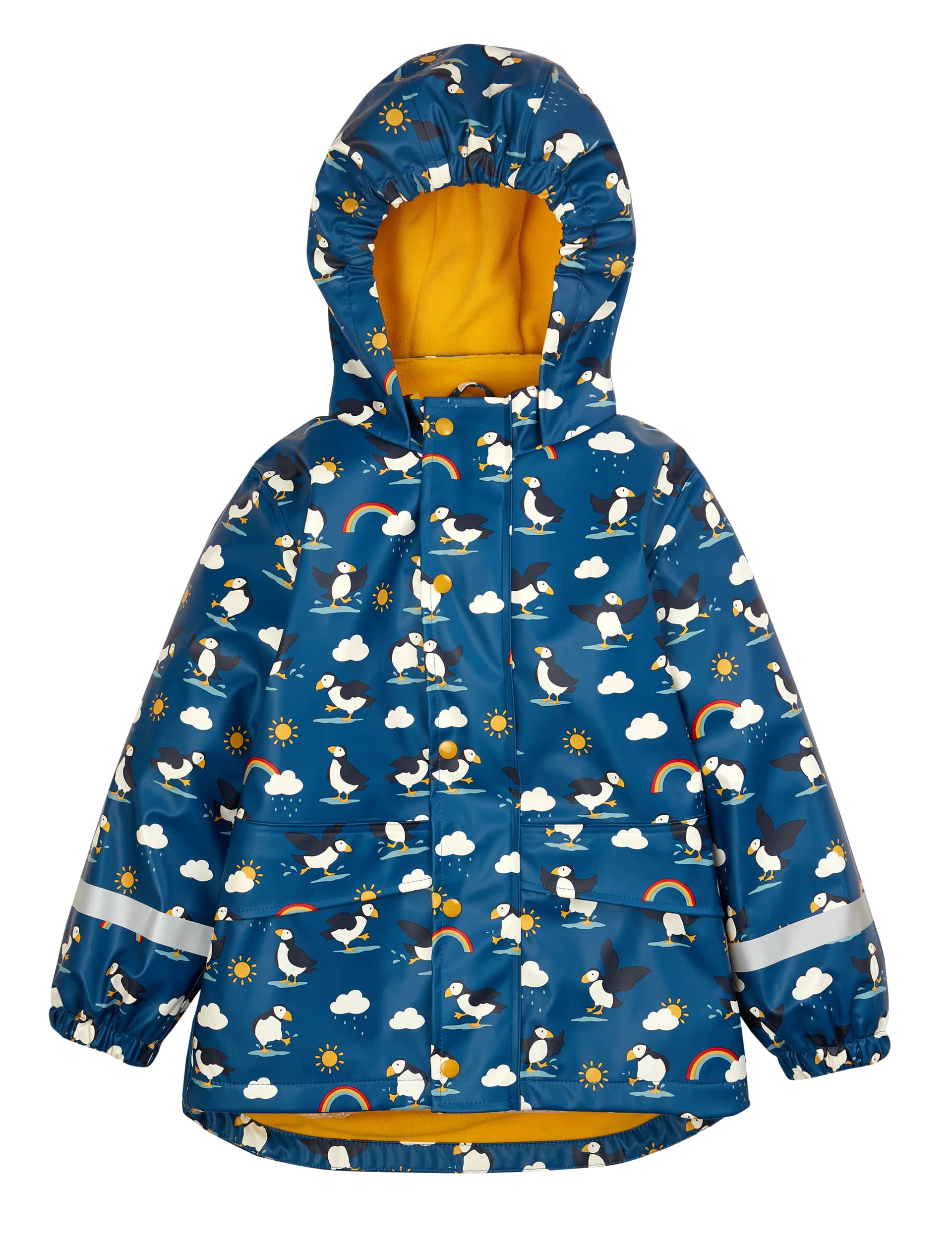 Frugi Puffin Print Hooded Fleece Lined Raincoat (1-10 Yrs) - 7-8 Y - Blue Mix, Blue Mix