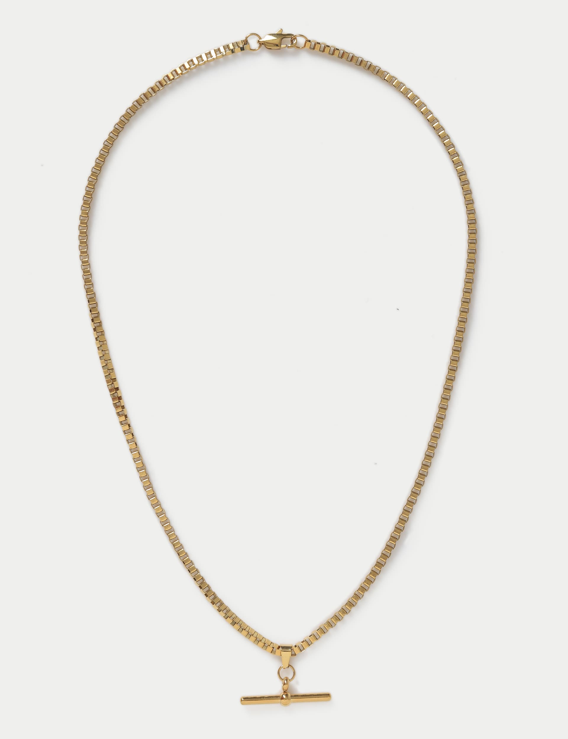 M&S Men's Waterproof Stainless Steel Gold Plated T-Bar Necklace, Gold