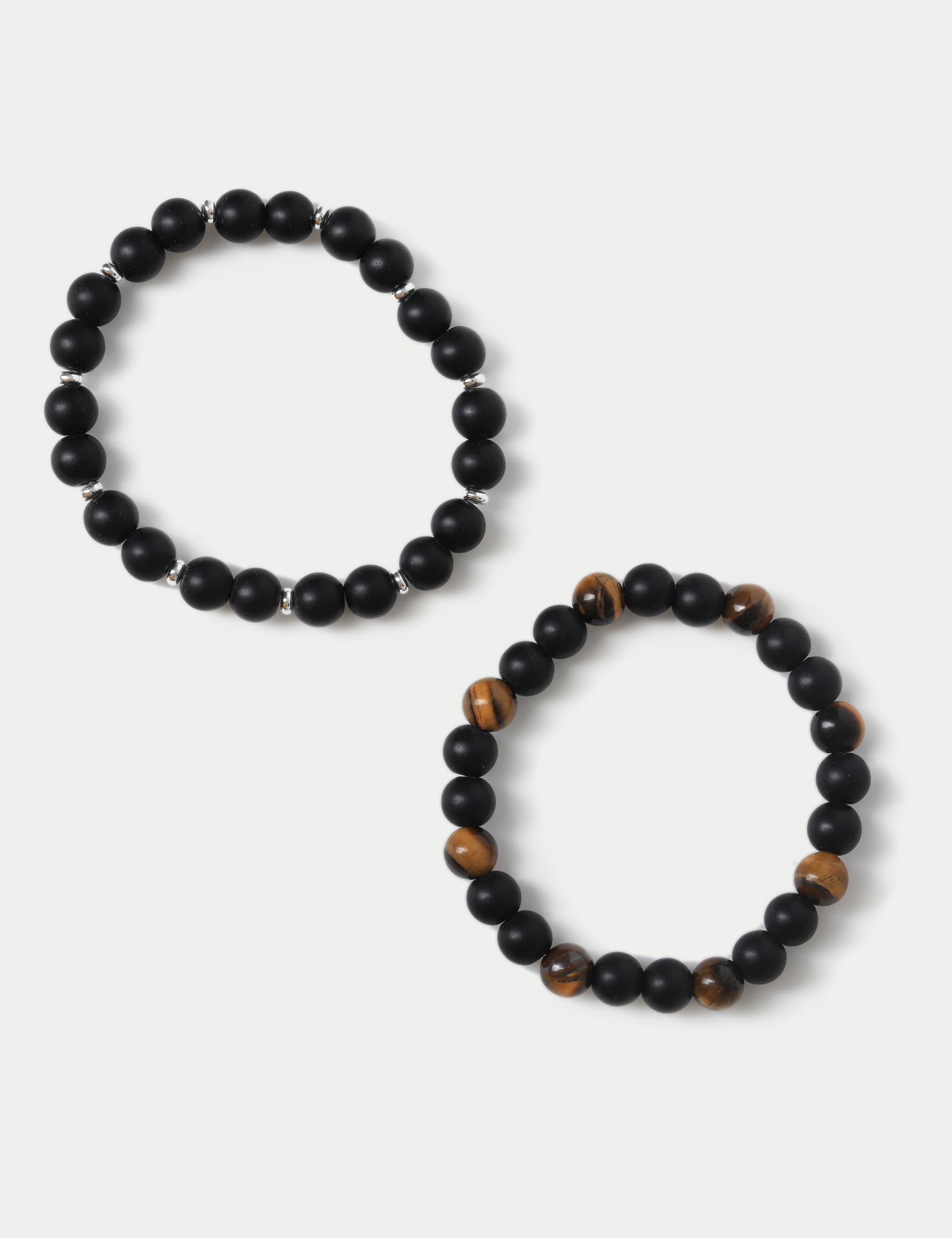 M&S Men's 2 Pack Precious Stone Stretch Bracelet - Black, Black