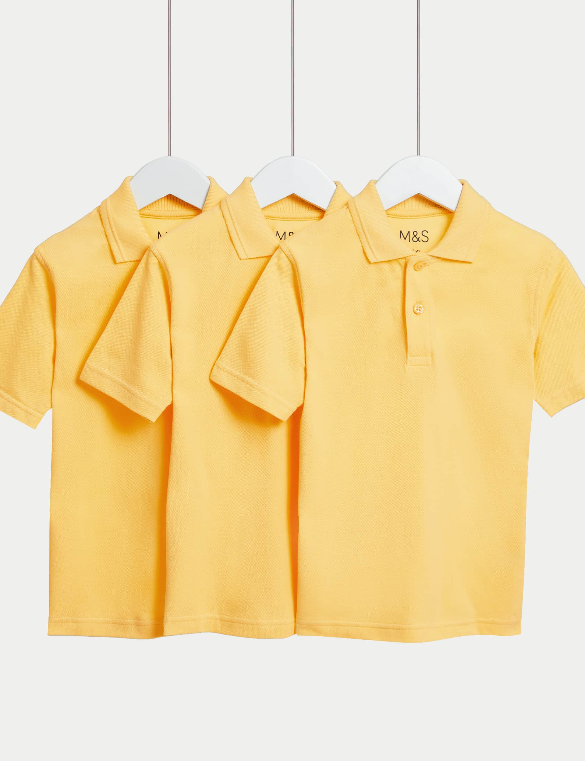 M&S 3pk Unisex Stain Resist School Polo Shirts (2-18 Yrs) - 11-12 - Yellow, Yellow,Red,White,Blue,Gr