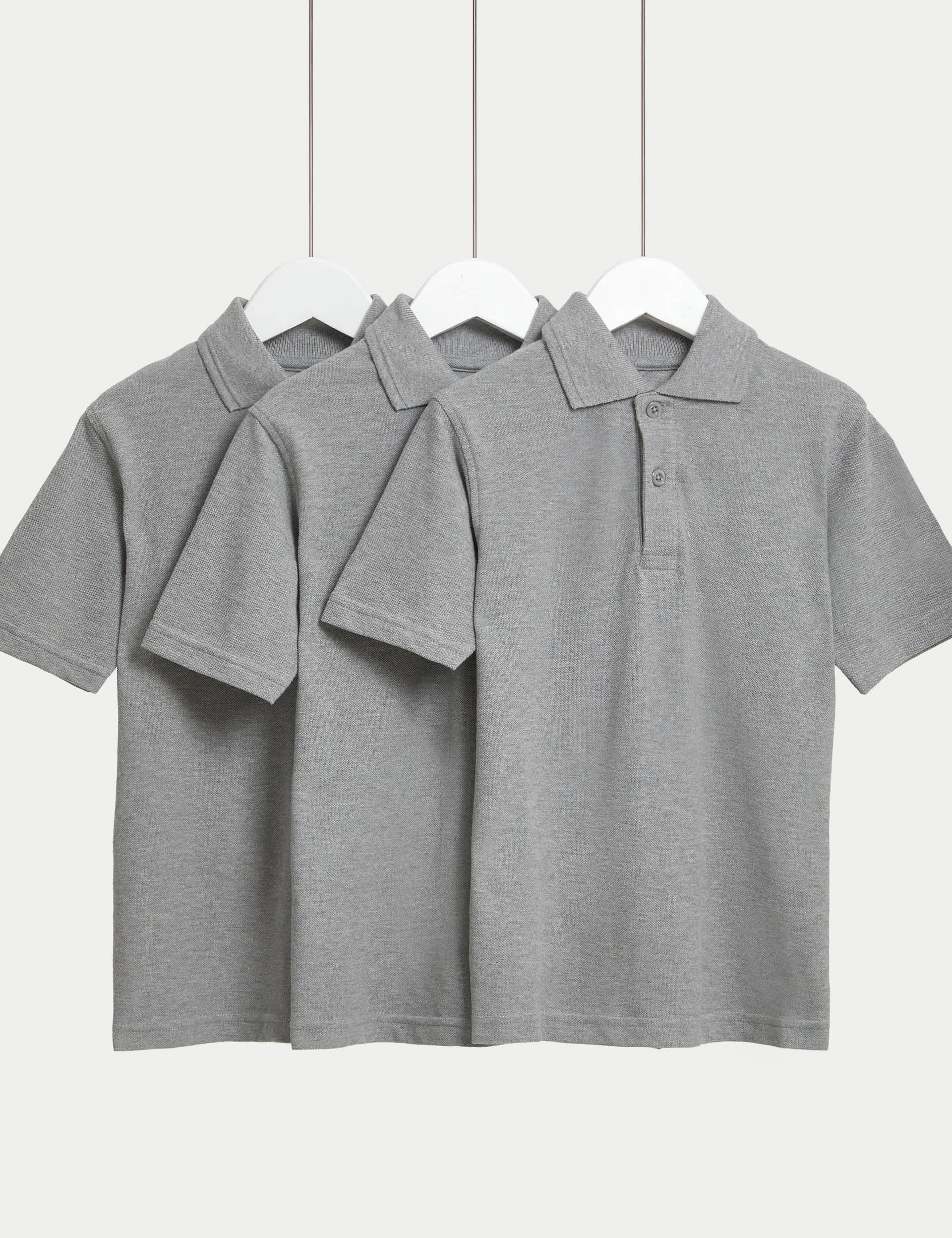 M&S 3pk Unisex Stain Resist School Polo Shirts (2-18 Yrs) - 14-15 - Grey, Yellow,Blue,Grey