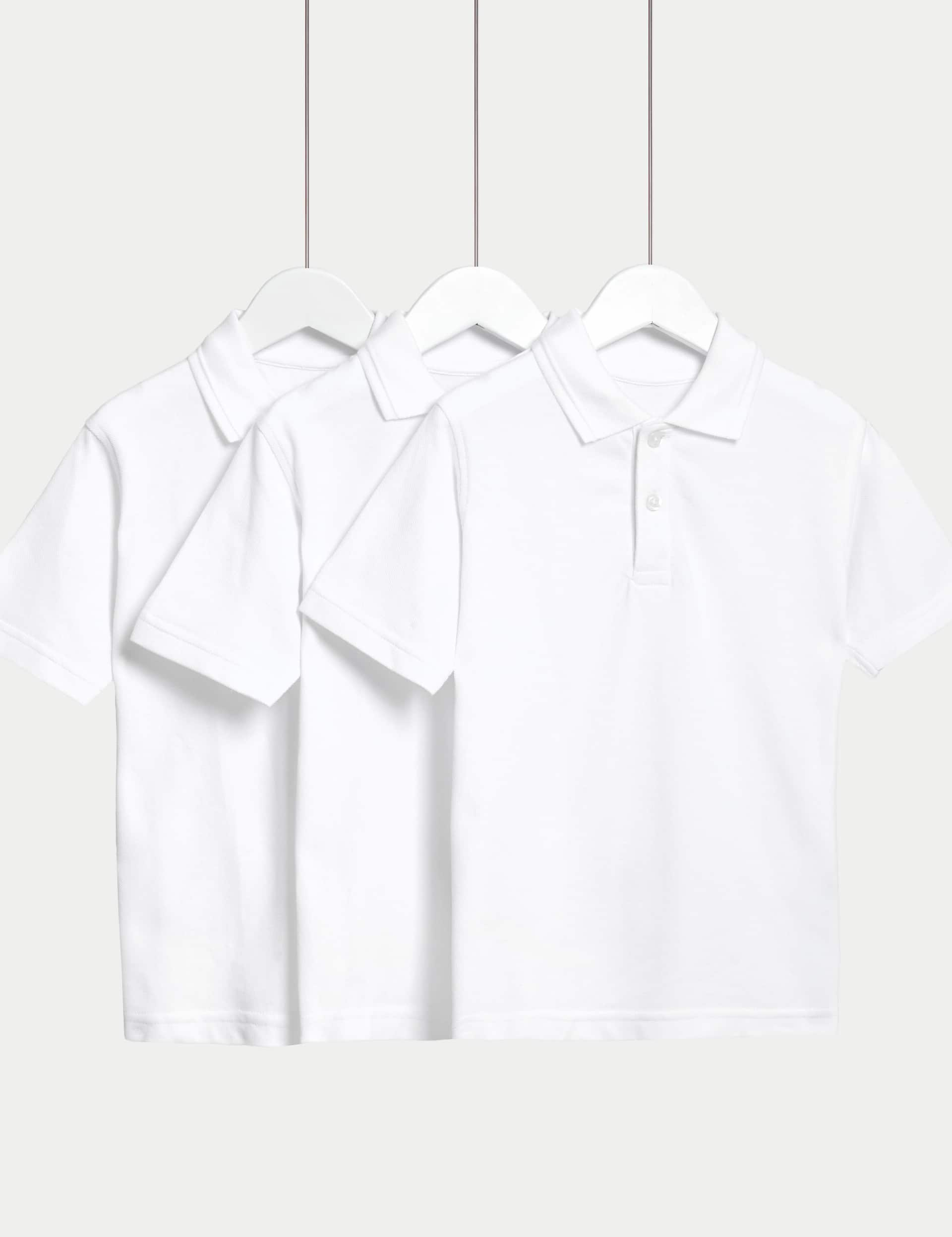 M&S 3pk Unisex Stain Resist School Polo Shirts (2-18 Yrs) - 6-7 Y - White, Blue,White,Yellow,Red,Gre