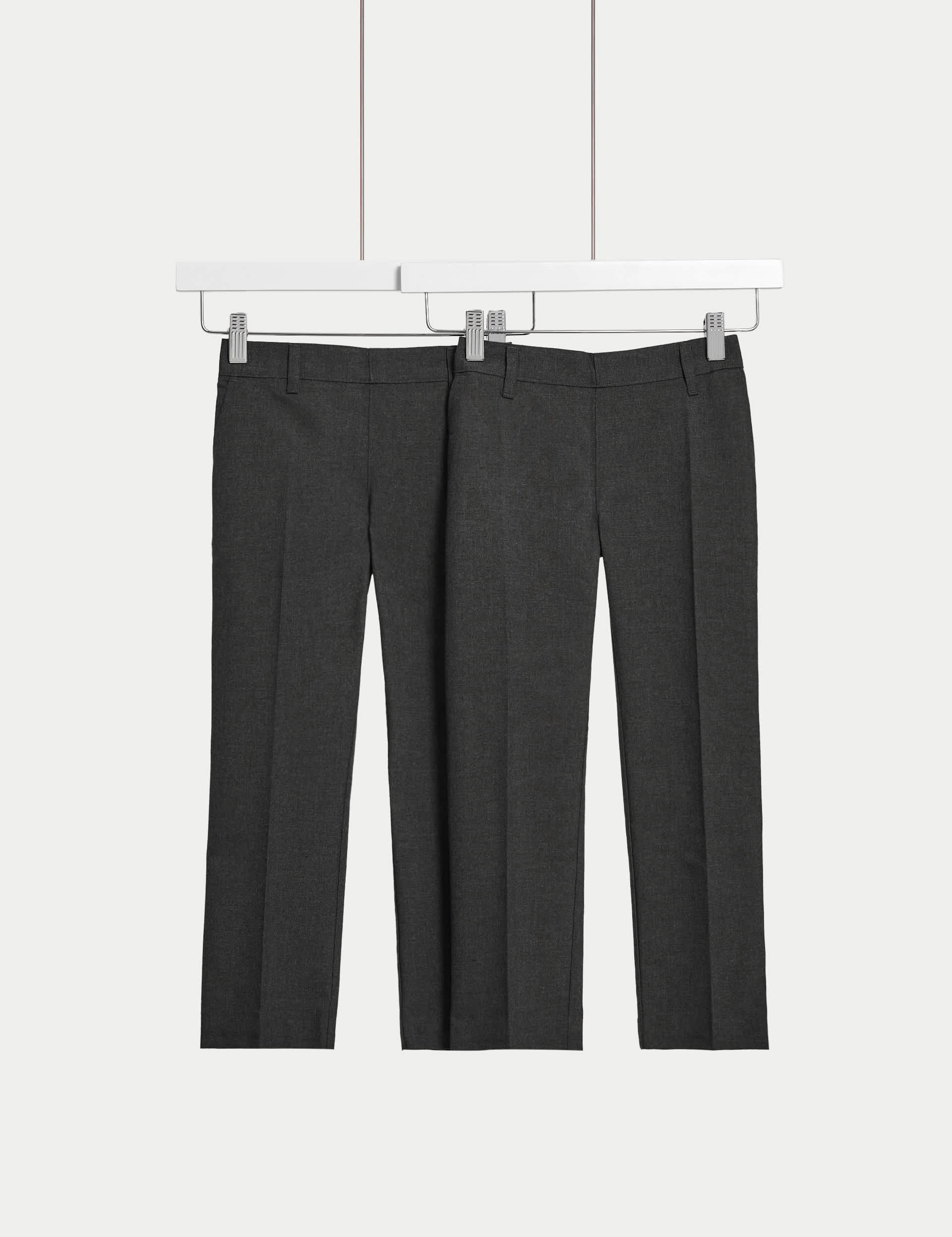 M&S Collection 2 Pack Boys Regular Longer Length School Trousers (2-18 Yrs) - 12-13LNG - Grey, Grey